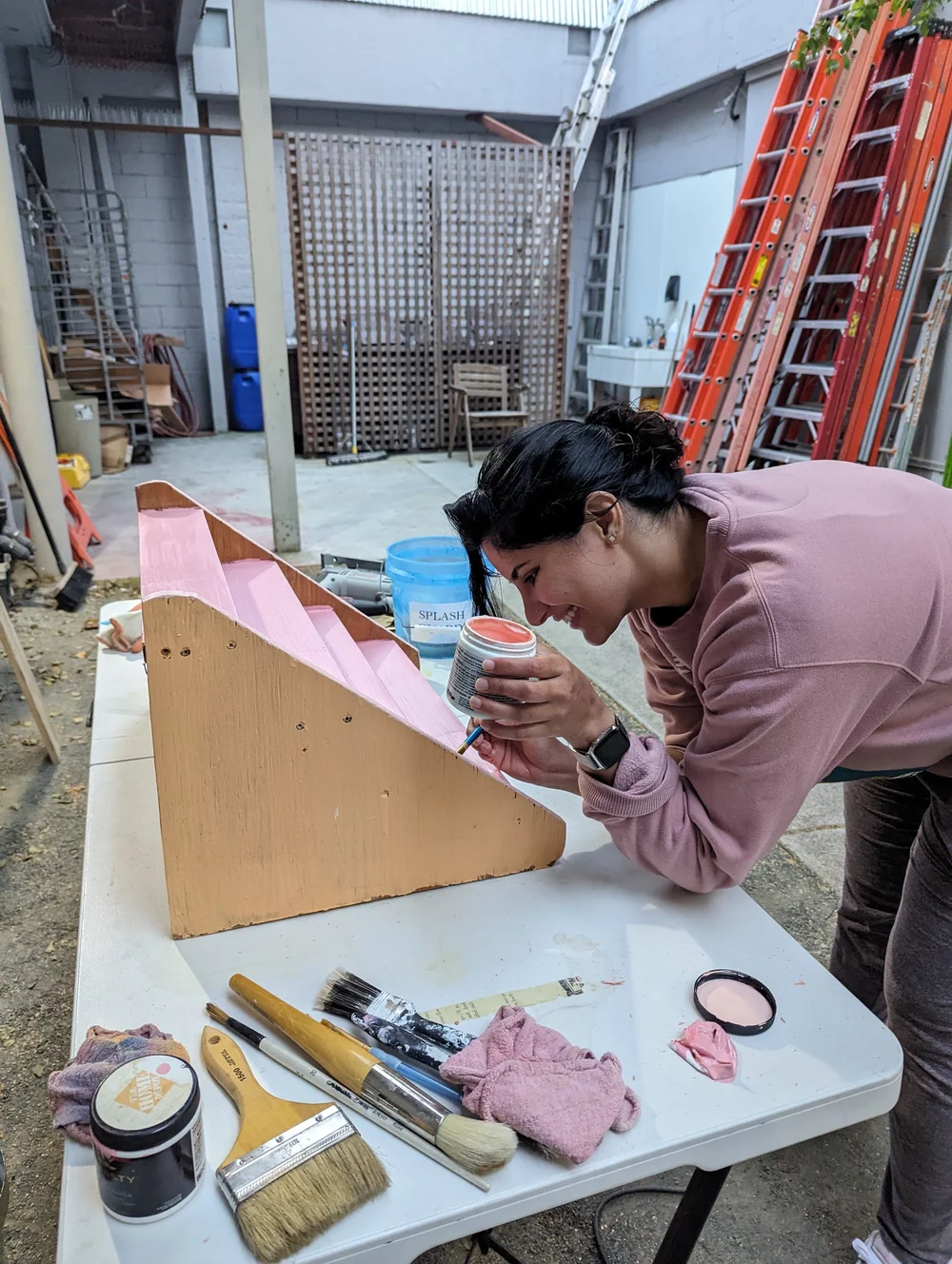  Beginner pottery studio helping with a wood-working project at Waveform 