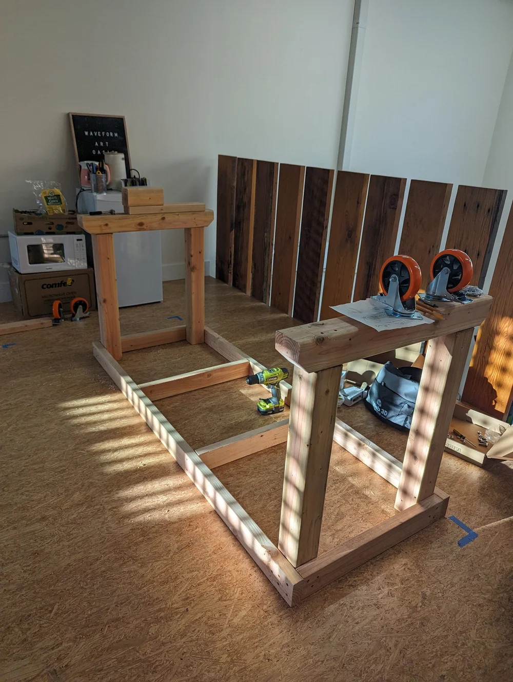  Art table in progress, wood-working pottery studio DIY 