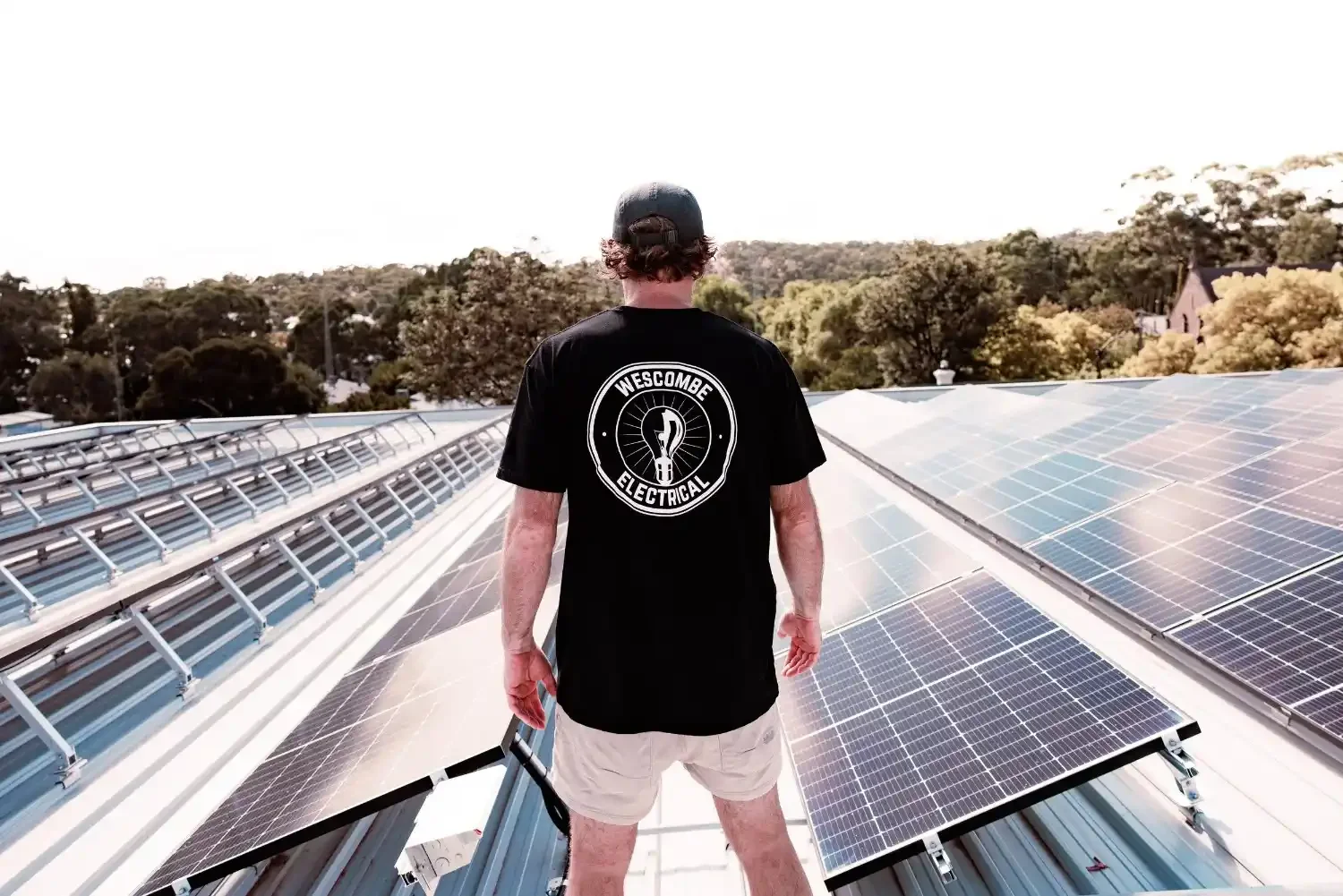 electrician is inspecting the newly installed solar system