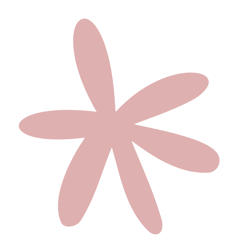 A stylized, abstract pink flower with six elongated petals, simple design, minimal details.