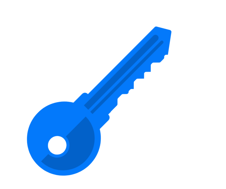 Blue key icon on transparent background