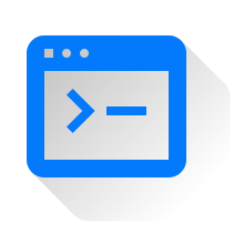 Blue terminal icon representing a command-line interface with an arrow and dash symbol on a window.