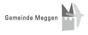 Logo with stylized church silhouette and text 'Gemeinde Meggen'.