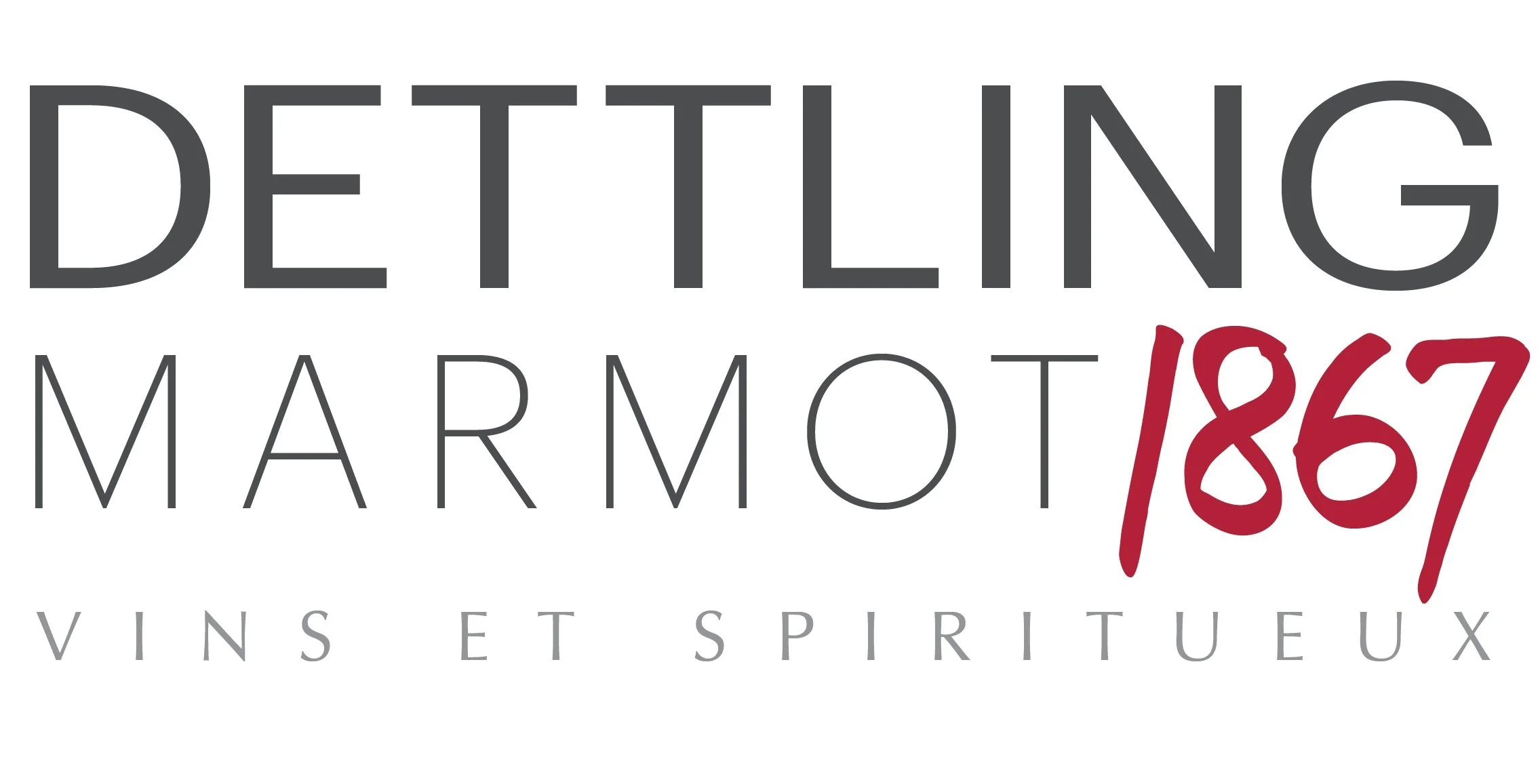 Logo for Detting Marmot 1867, a French wine brand, featuring large black text, red handwritten '1867', and smaller gray text reading 'Vins et Spiritueux'.