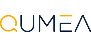 Qumea logo with stylized text in black and yellow.