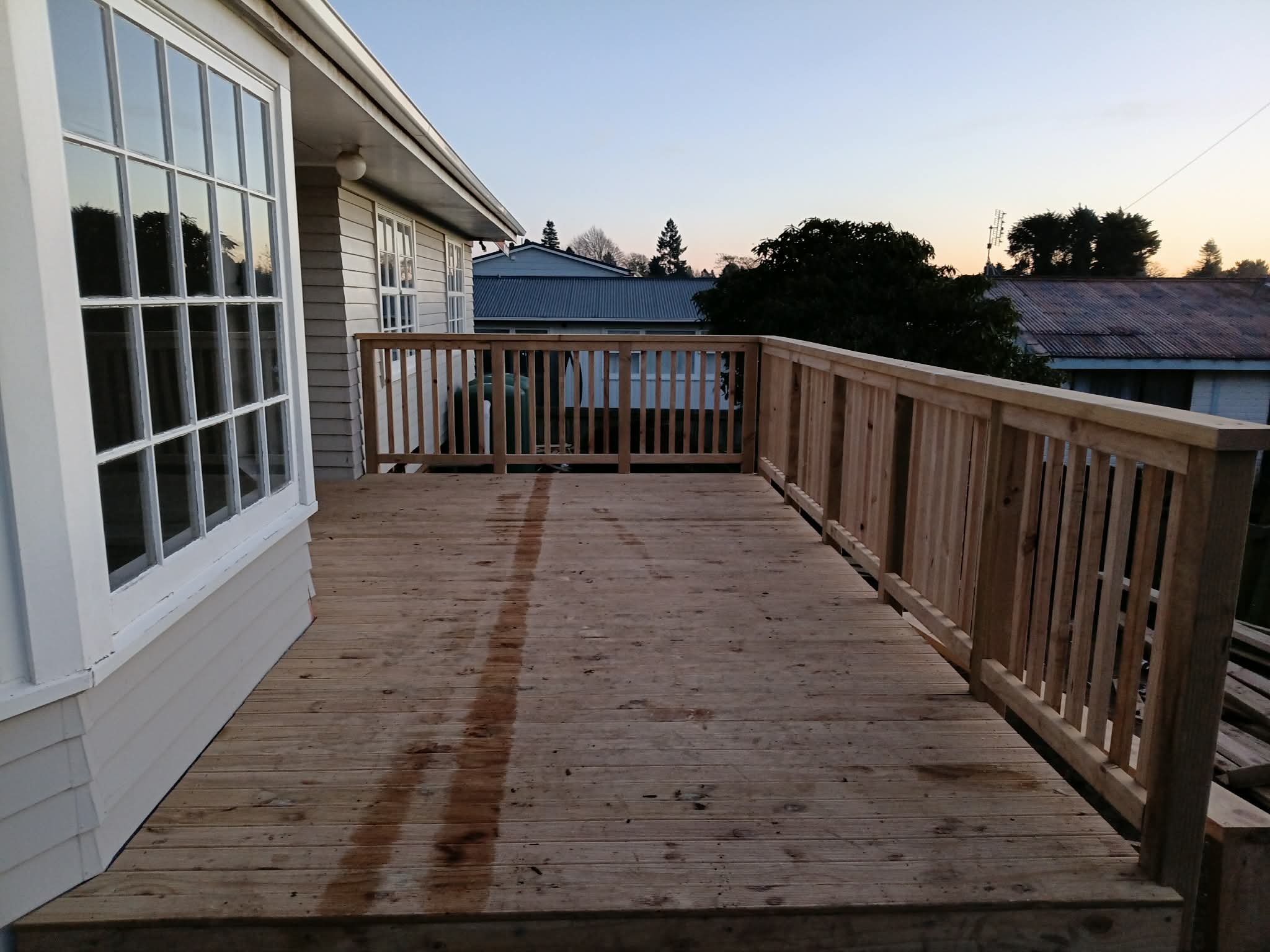 Completed elevated timber deck built by Mark Cooney Construction in Waikato