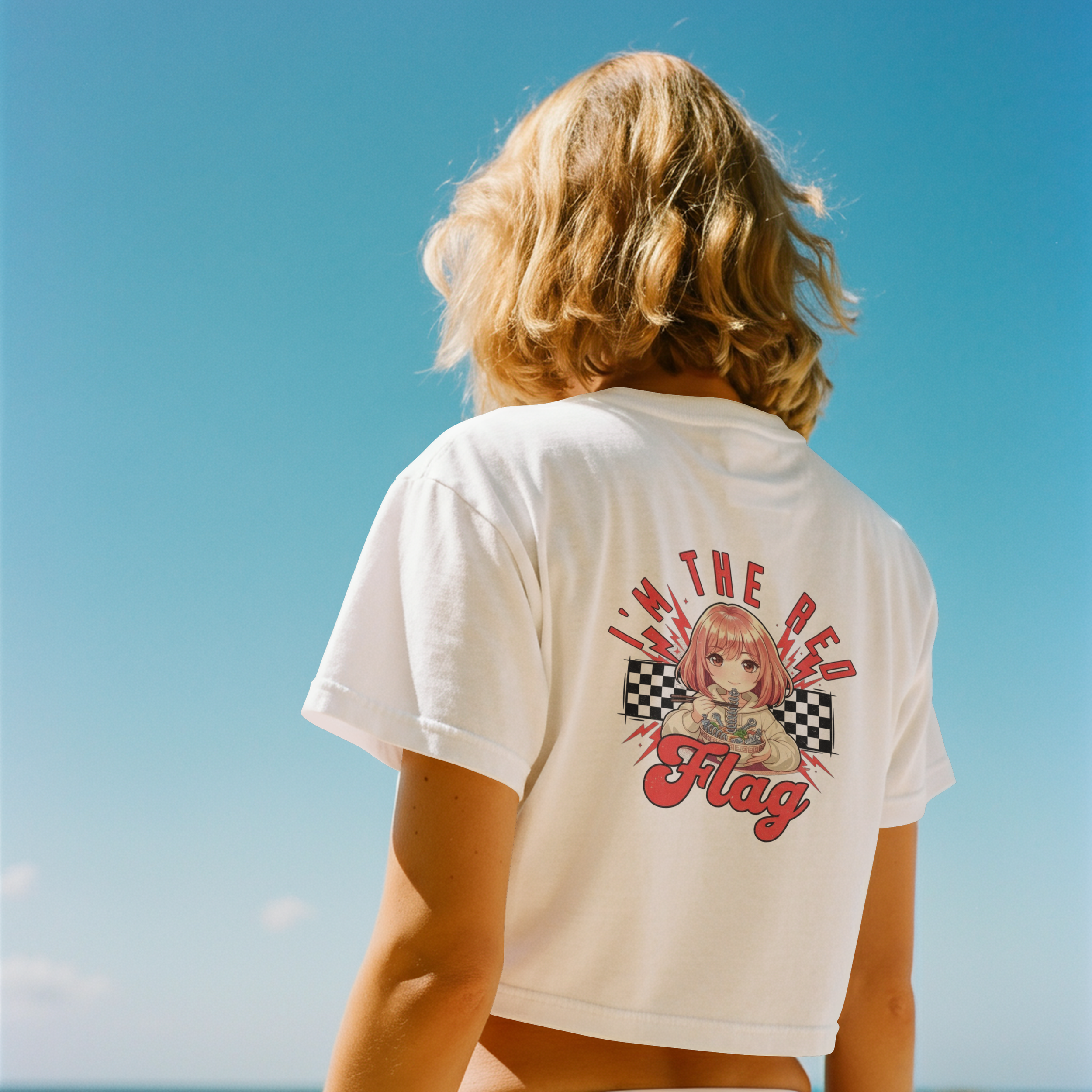 I'm the Red Flag — White Graphic Crop Top