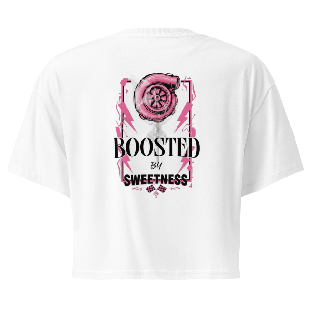 Boosted By Sweetness — White Turbo Crop Top