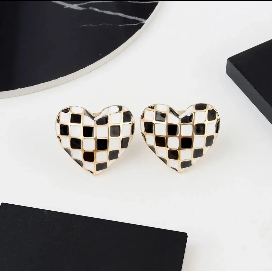 Finish Line Heart Studs | Checkered Car Girl Jewelry | DRS Apparel