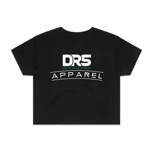 DRS Apparel custom black cropped t-shirt with official Drive Race Street logo in white and teal.