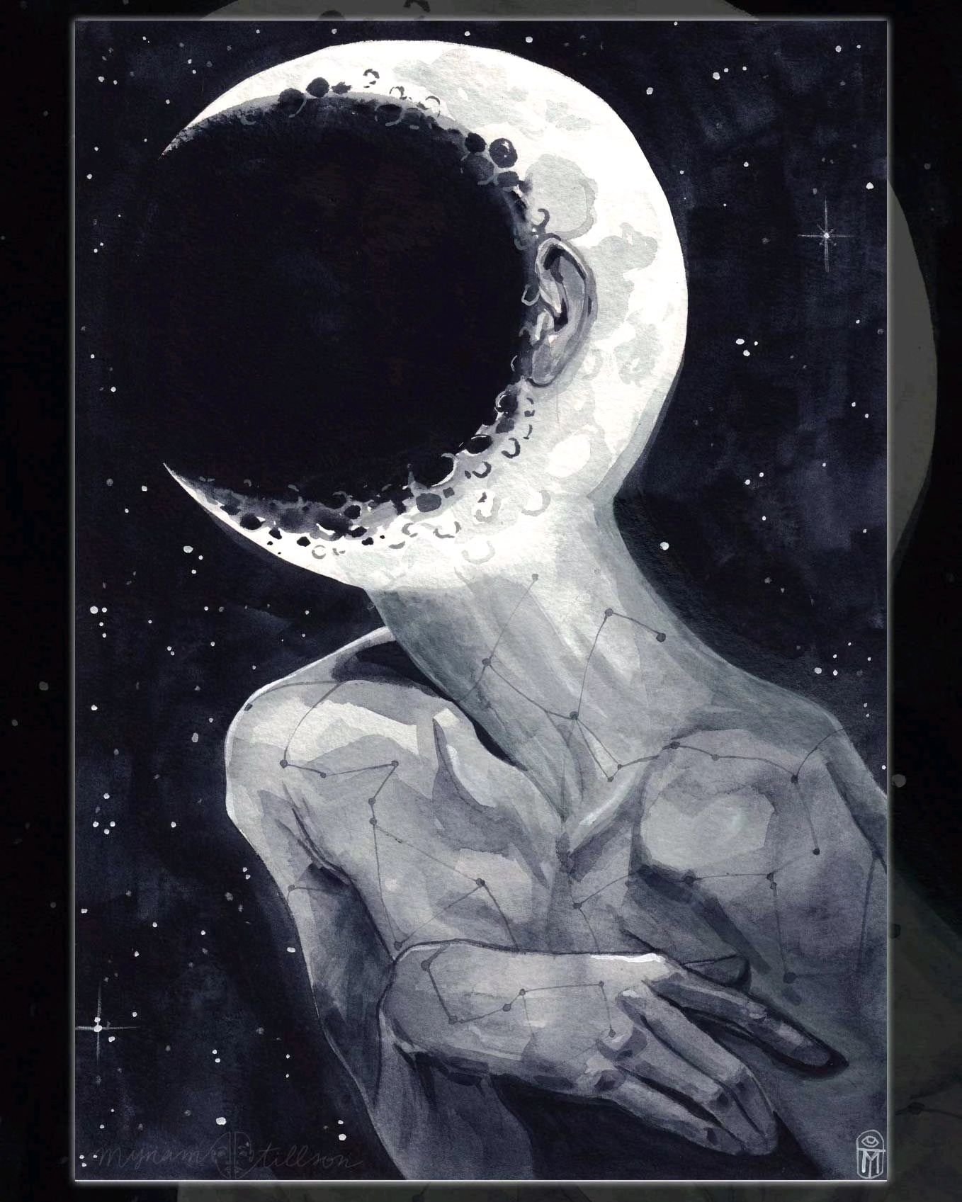 Swipe to see my preliminary sketches for WANNING 🌛 &gt;&gt;&gt;
I'm not sure how obvious it ever was, but I did a little play on words with the title of this piece.
It most obviously refers to the phases of the moon, but the correct spelling of that