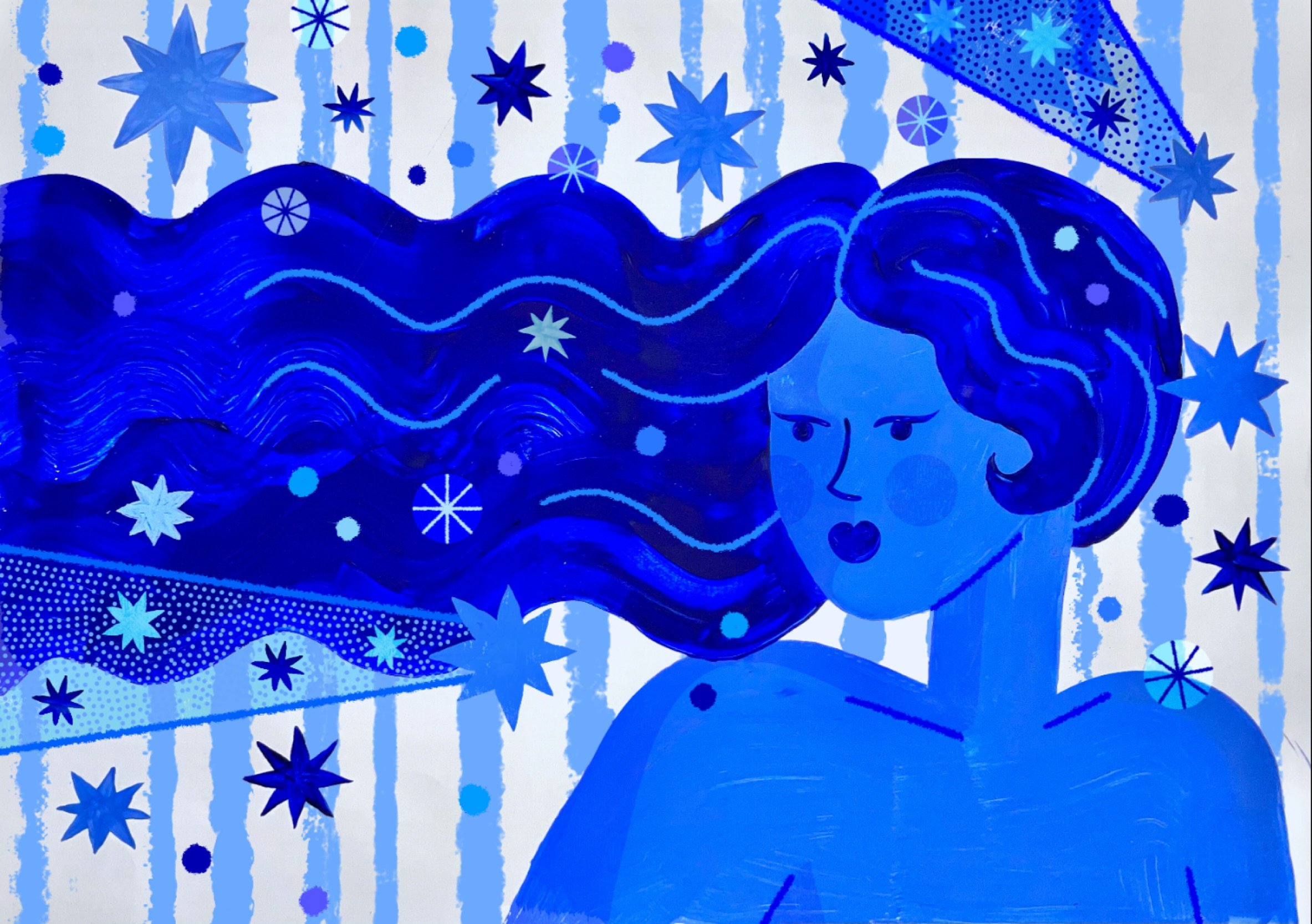 Monday bluuues💙🩵 First time I&rsquo;ve touch acrylics since uni I think and what a charming little clothing ruining medium it is🩵

#AcrylicPainting #MixedMediaArt #ArtistsOfInstagram #SupportArtists #BlueArt #mondaybluesnomore