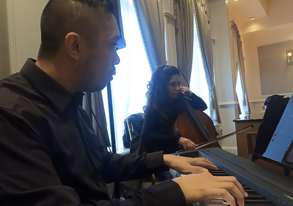 Pianist Sanford Guerrero and cellist Egzi Yagici plays at The Merion in Cinnaminson, New Jersey.