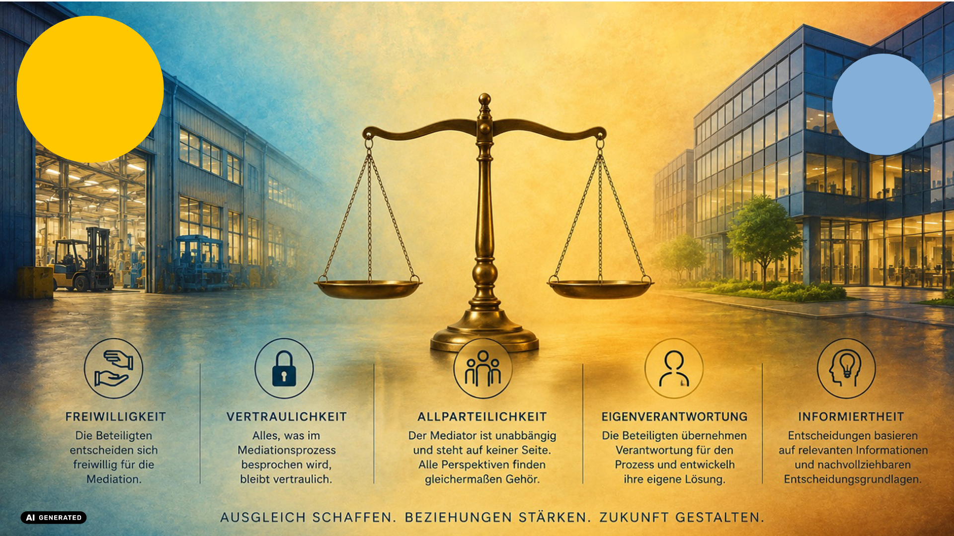Grafik einer Waage mit Stichpunkten