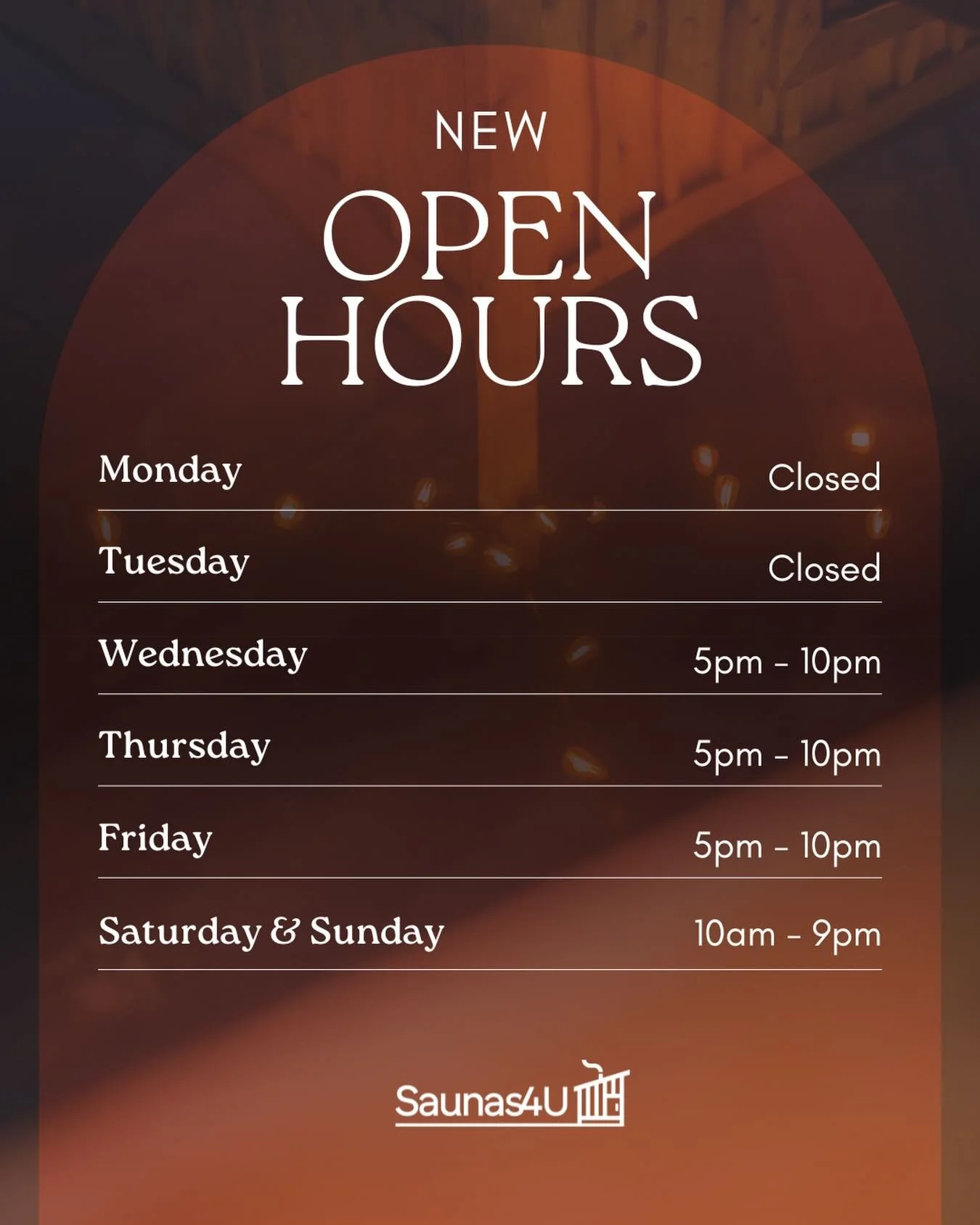 ⭐️Reminder⭐️ We have shifted our opening hours around to best suit our customers - see you in the sauna🧖

Book a session via the link in our bio⬆️

#sauna #icebath #healthandwellness #wellness #recharge #gym #fitness