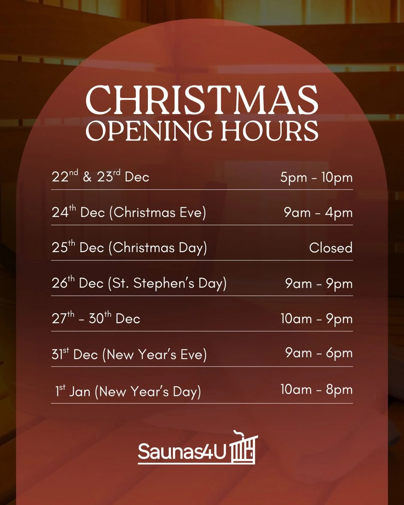 It&rsquo;s that time of year&hellip;our Christmas hours🎄⭐️ 

 
#sauna #icebath #wellness #christmas #christmashours