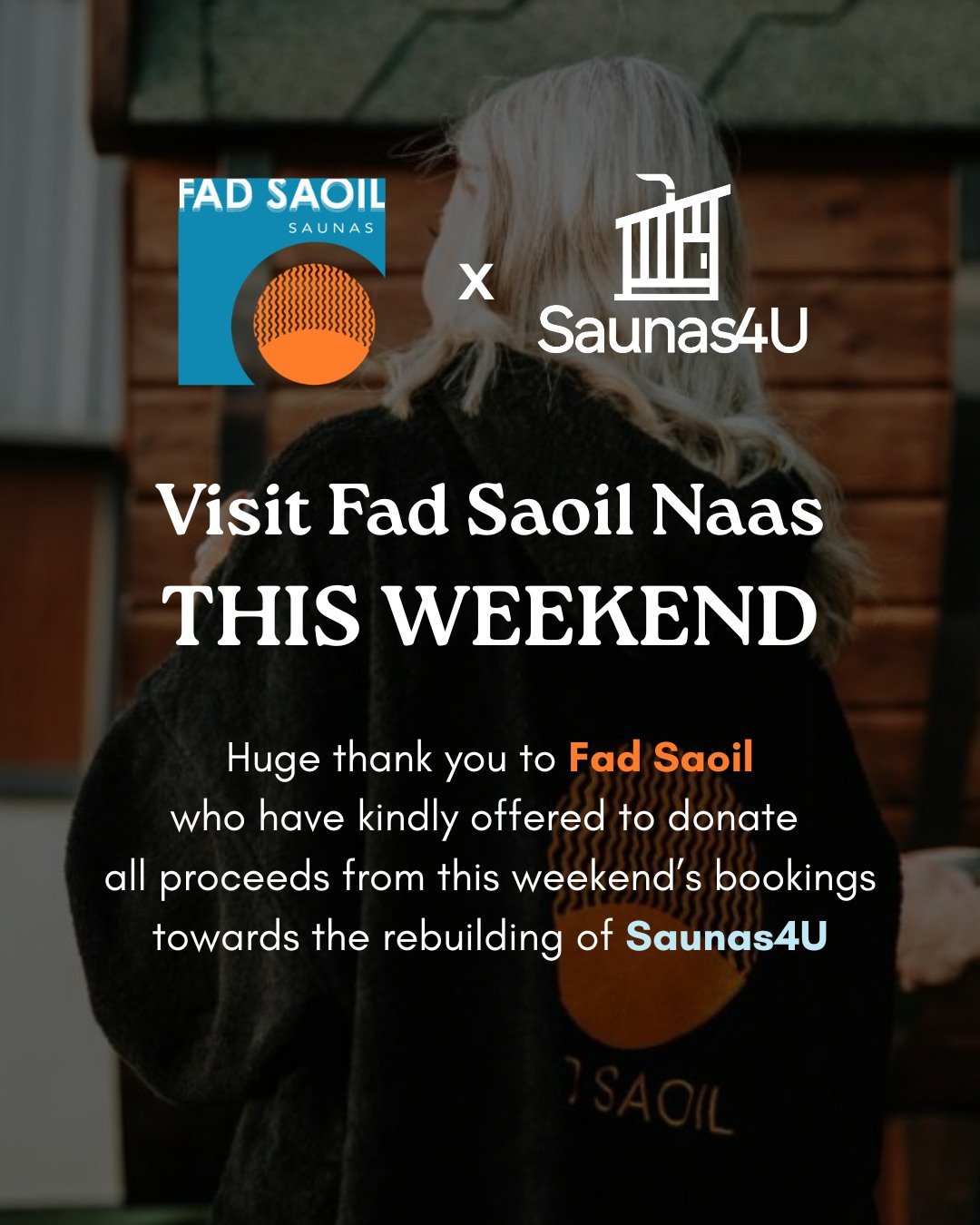 We are incredibly grateful to @fadsaoilsaunas  who have generously offered to donate all proceeds from this weekend&rsquo;s bookings to help rebuild Saunas4U. 🤍

If you&rsquo;re able to support, please consider booking a session at their Naas Sauna 