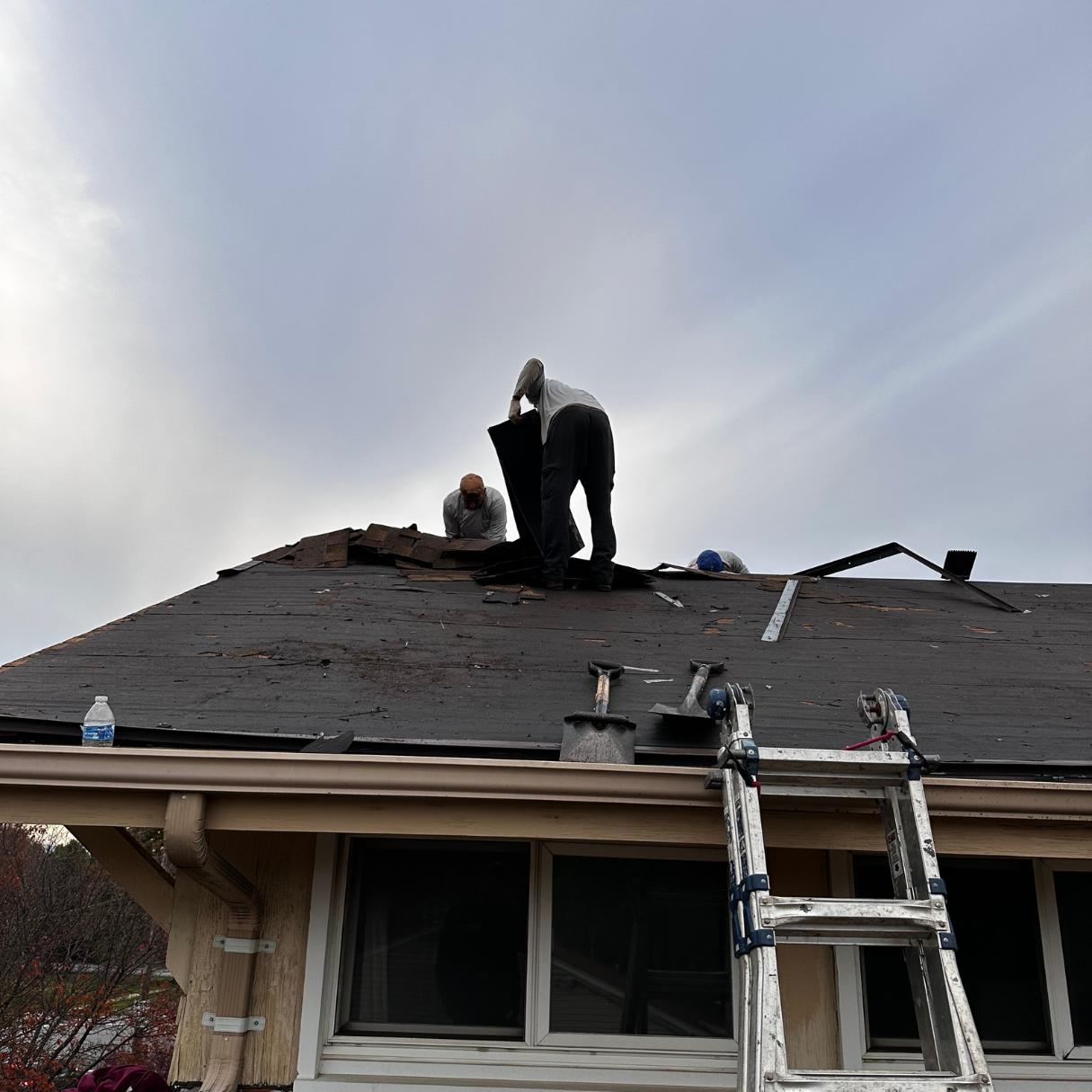 Experienced roofing contractors checking roof damage in DMV area.