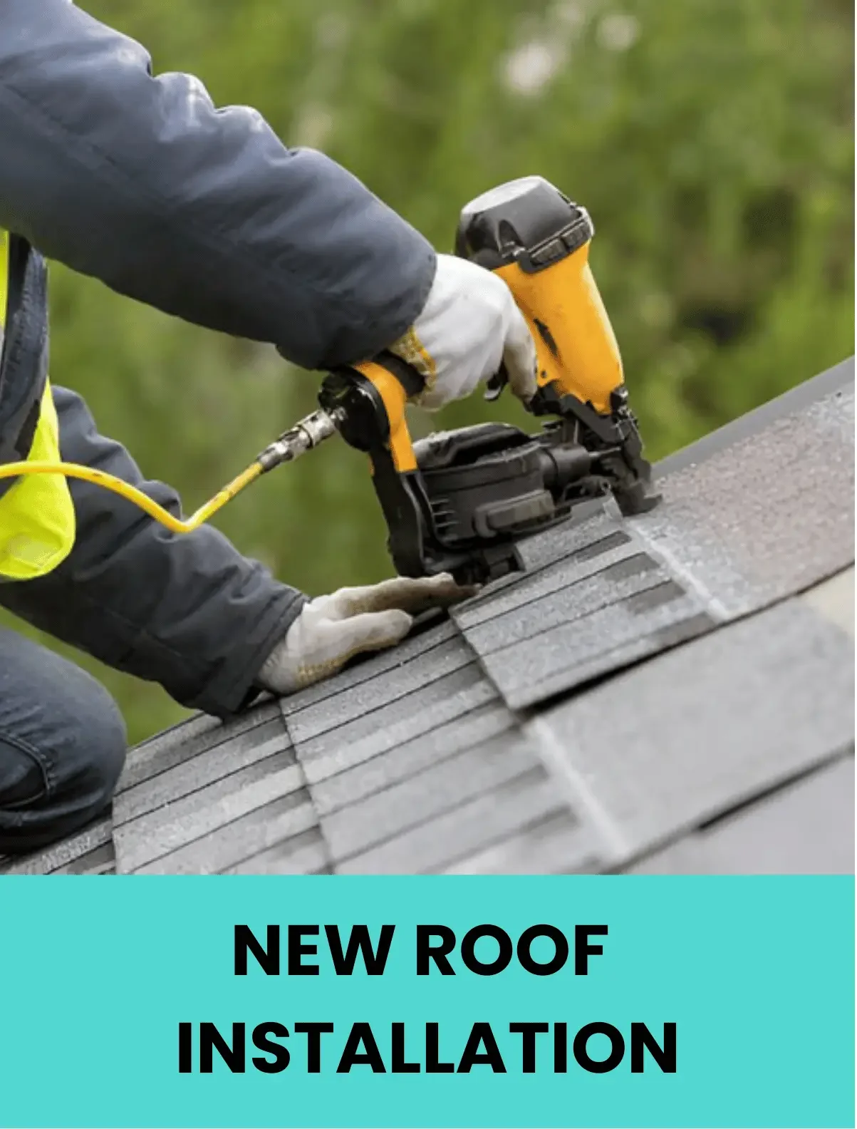 Da' Roofers using a nail gun to install new roof shingles