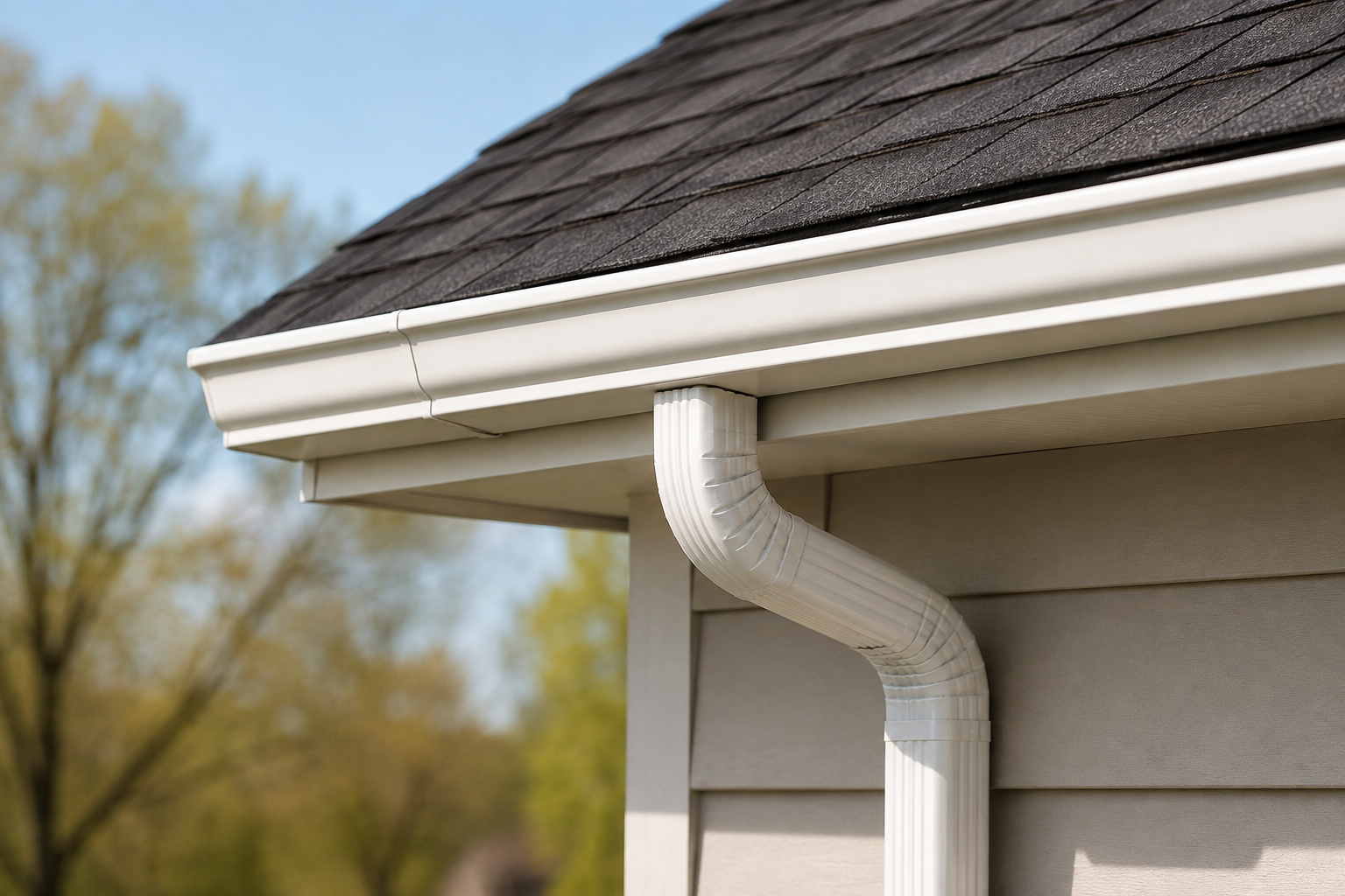 Residential roof gutter and downspout system.