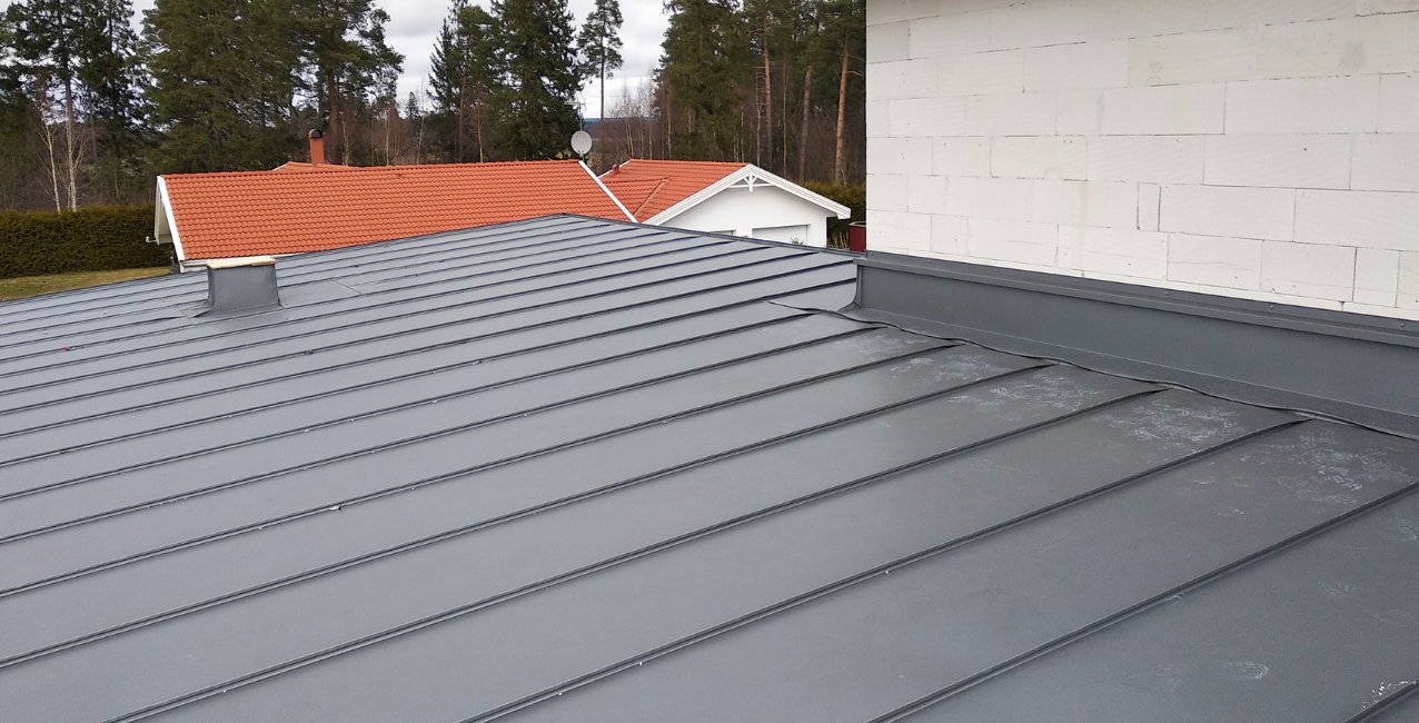Metal roofing panels installed on a residential home