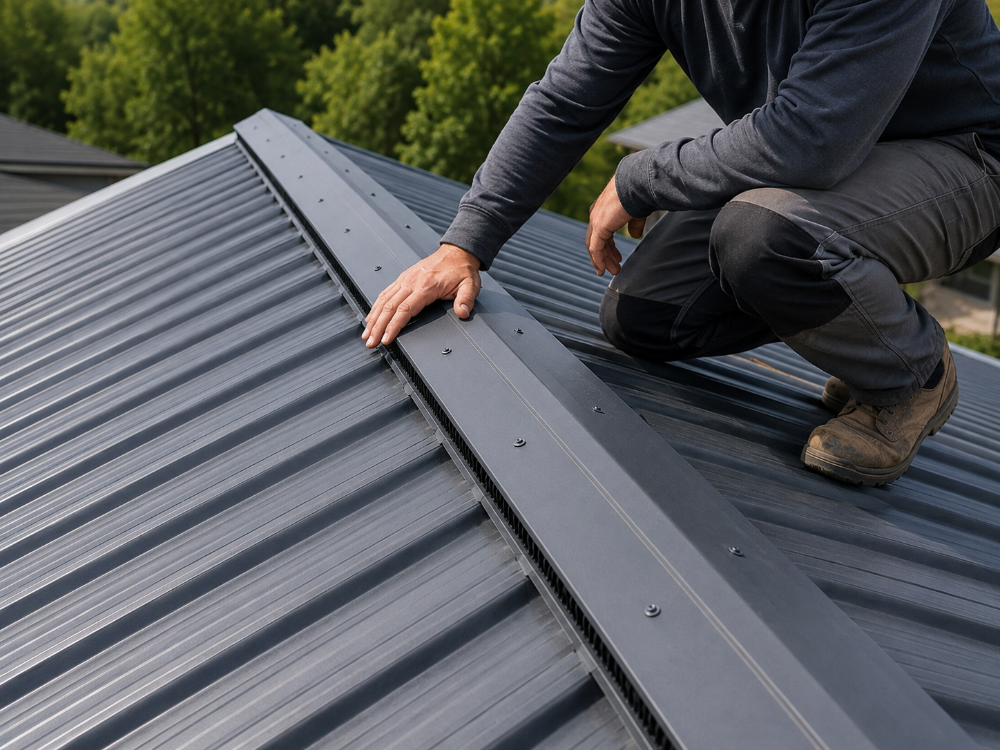 Hands-on inspection of a ridge vent and matching ridge cap to confirm correct installation and ventilation.