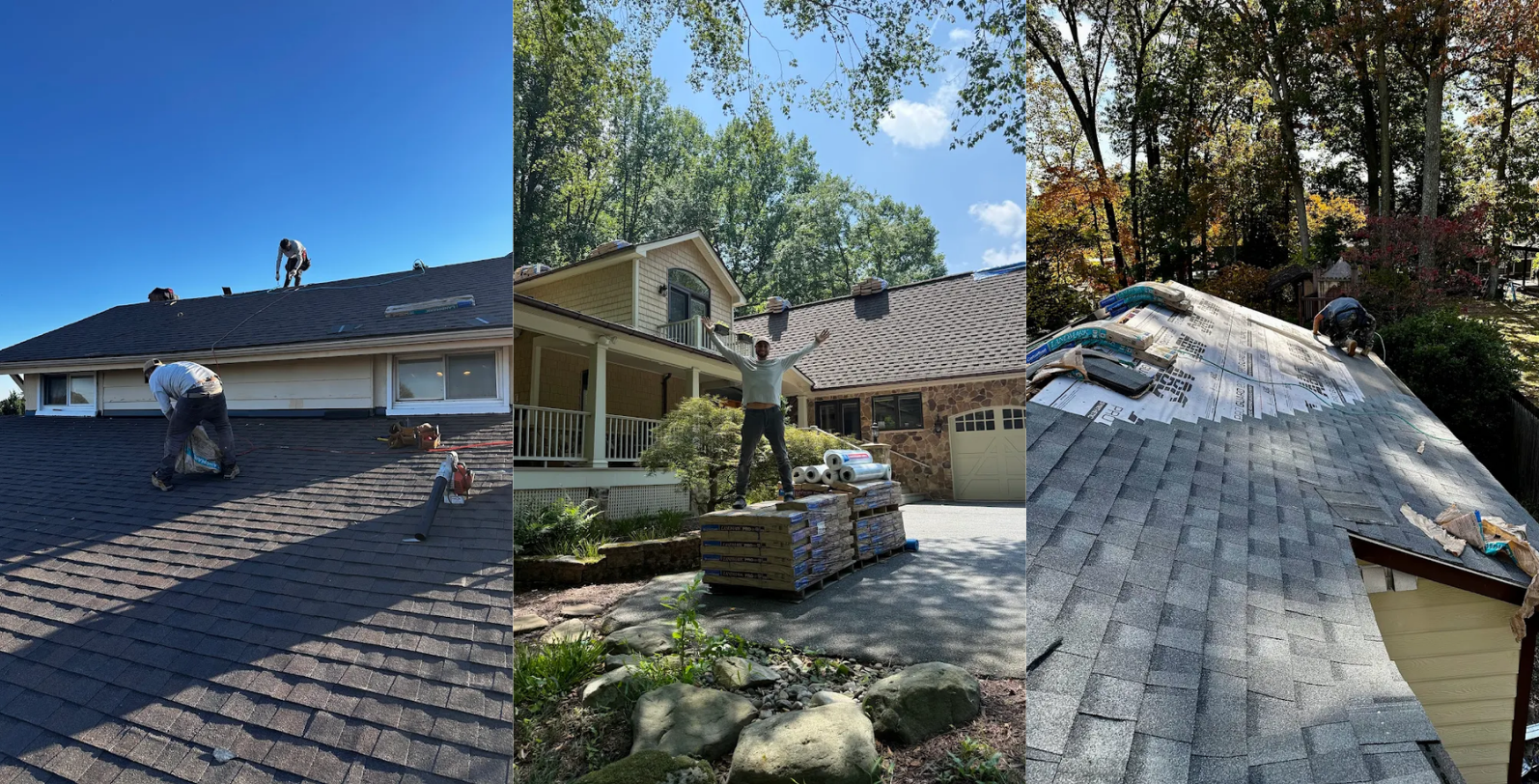 Professional roofing team working on roof services in DMV area.