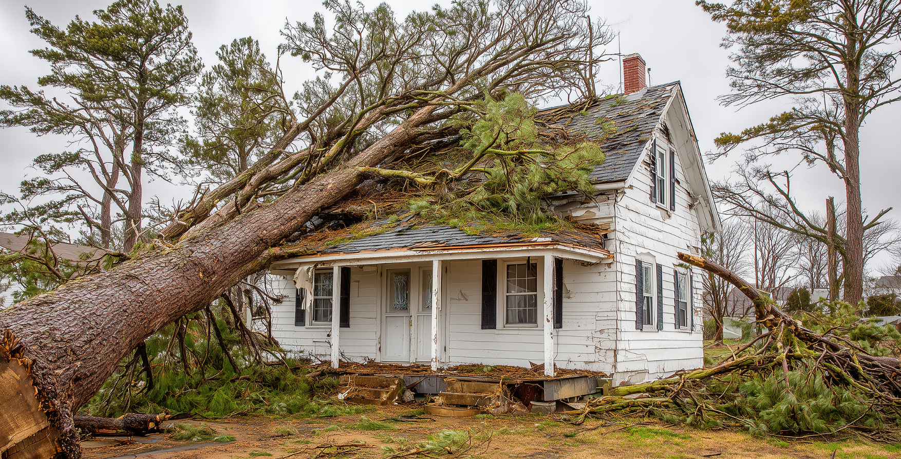 Roof damaged by fallen tree after storm in DMV area