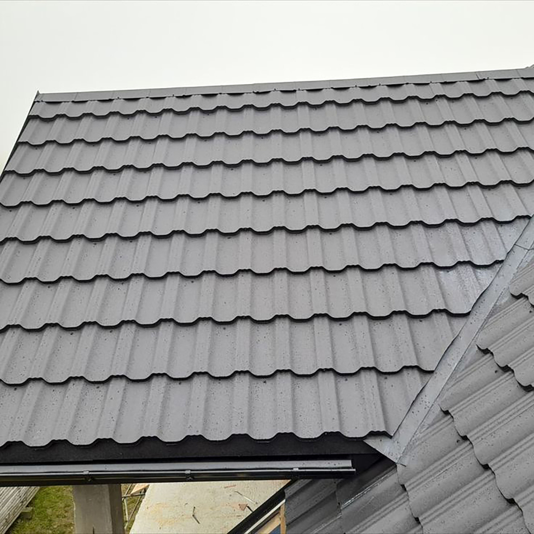 Close-up of metal roof panels