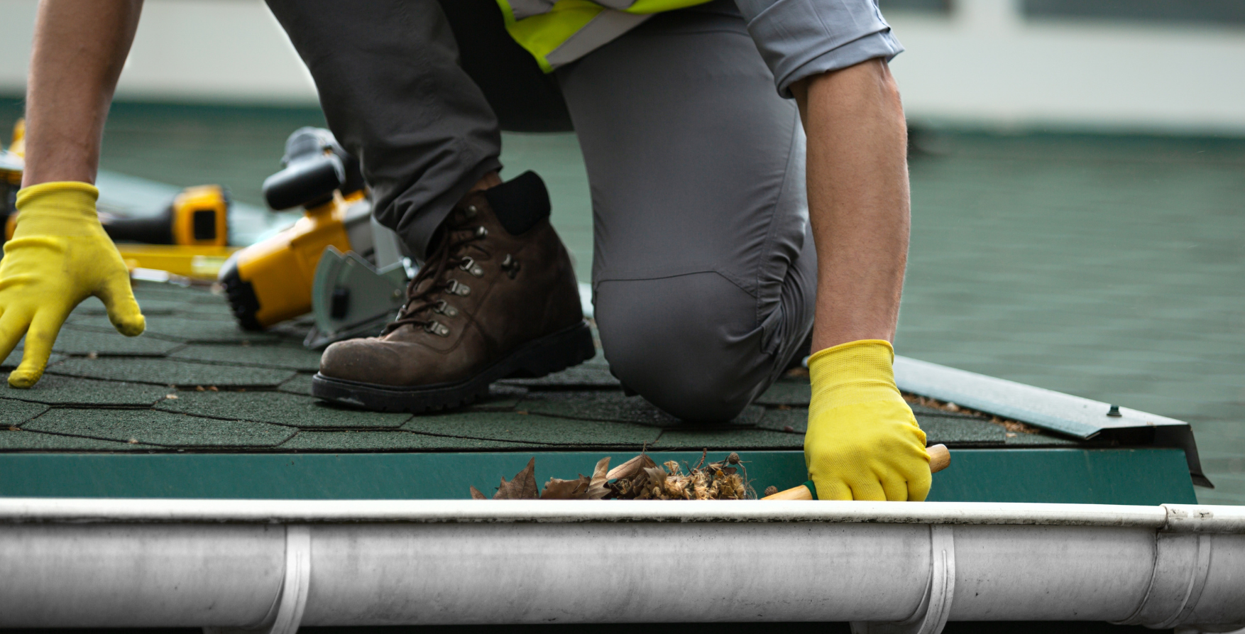 Preventing damage by inspecting roof during gutter cleaning