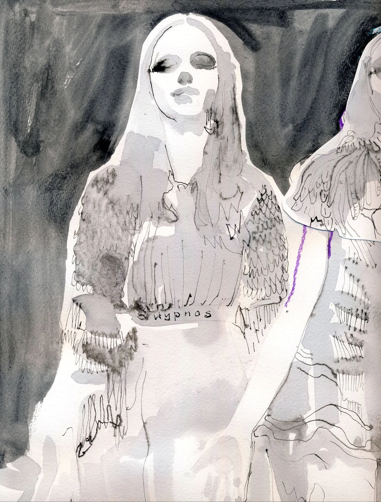 Sunday. #hypnos #godofsleep #Nyx #sleepwalking #inkonpaper #sketchbook #diadelosmuertos #dayofthedead #fashionillustration #costumeillustration #cateparr #eca