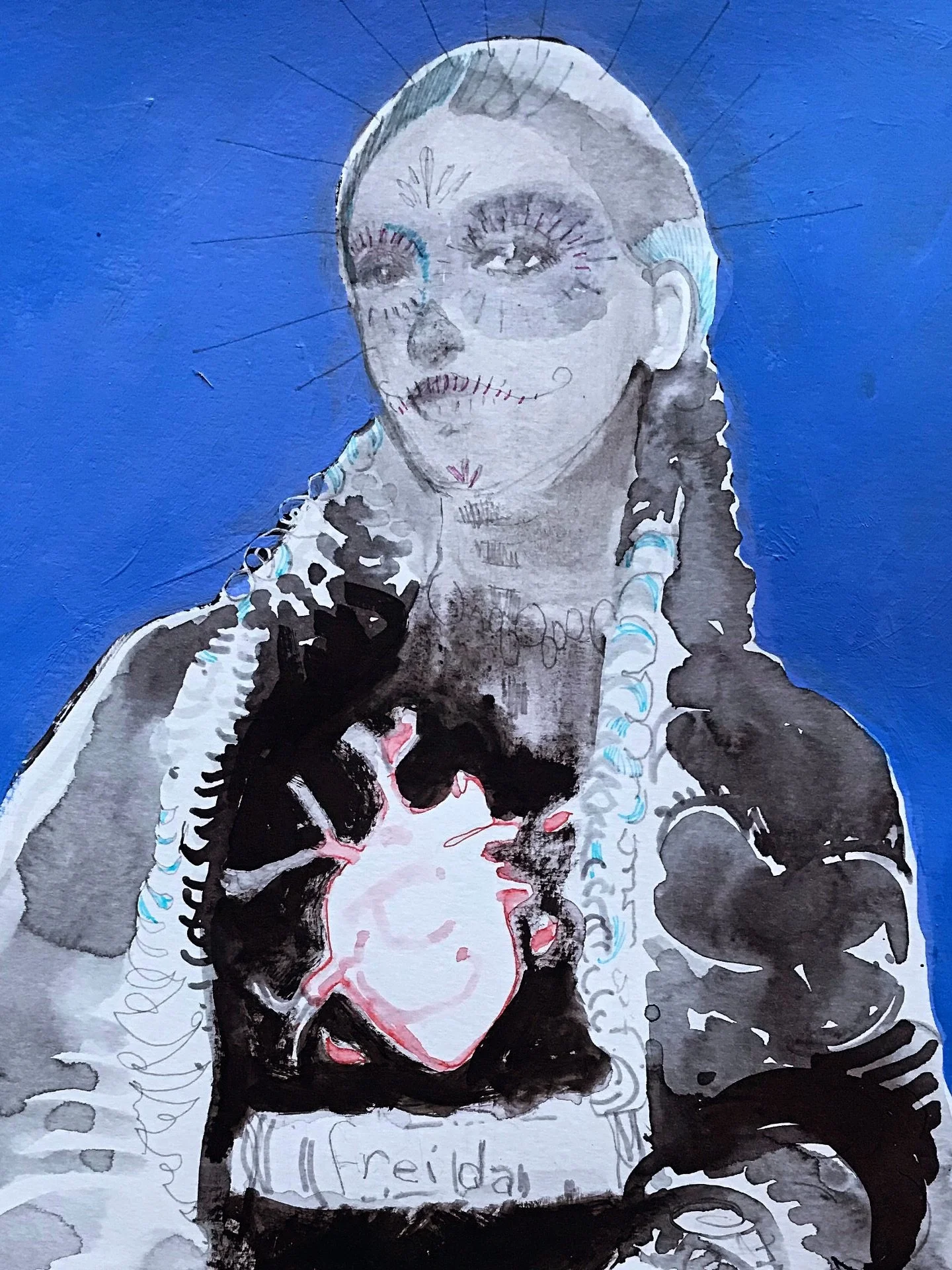 Sketchbook Page. #deadcandance #dayofthedead #inkonpaper #frieda #watercolorartist #diadosmortos #cateparr #costumeillustration #fashionasart #fashionillustration #lafilter #la