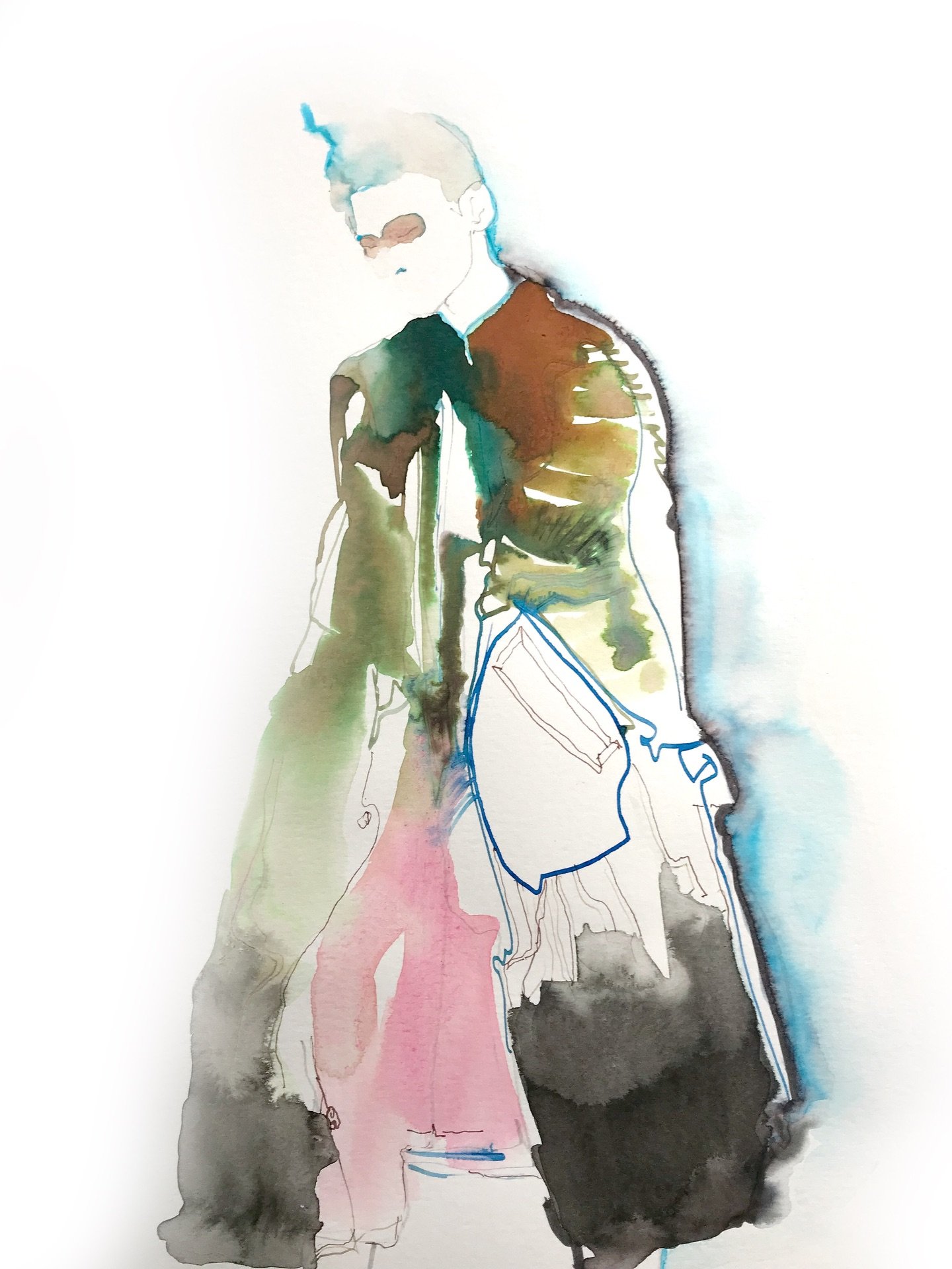 #commedesgar&ccedil;ons #mapsspring2025 #commedesgarconscoat #tetsuya_maehara Photographer fashionillustration #watercolorfashion #inkonpaper #inkdrawing #cateparr