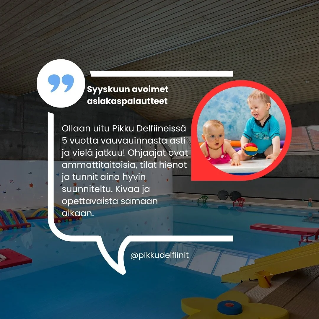 Kiitos kaikille syyskuun asiakaspalautekyselyyn vastanneille sekä avoimiin palautteisiin lämpimän kommentin jättäneille asiakkaille☺️✨Palautteet motivoivat meitä altaalla sekä toimiston puolella🤝
#pikkudelfiinit #