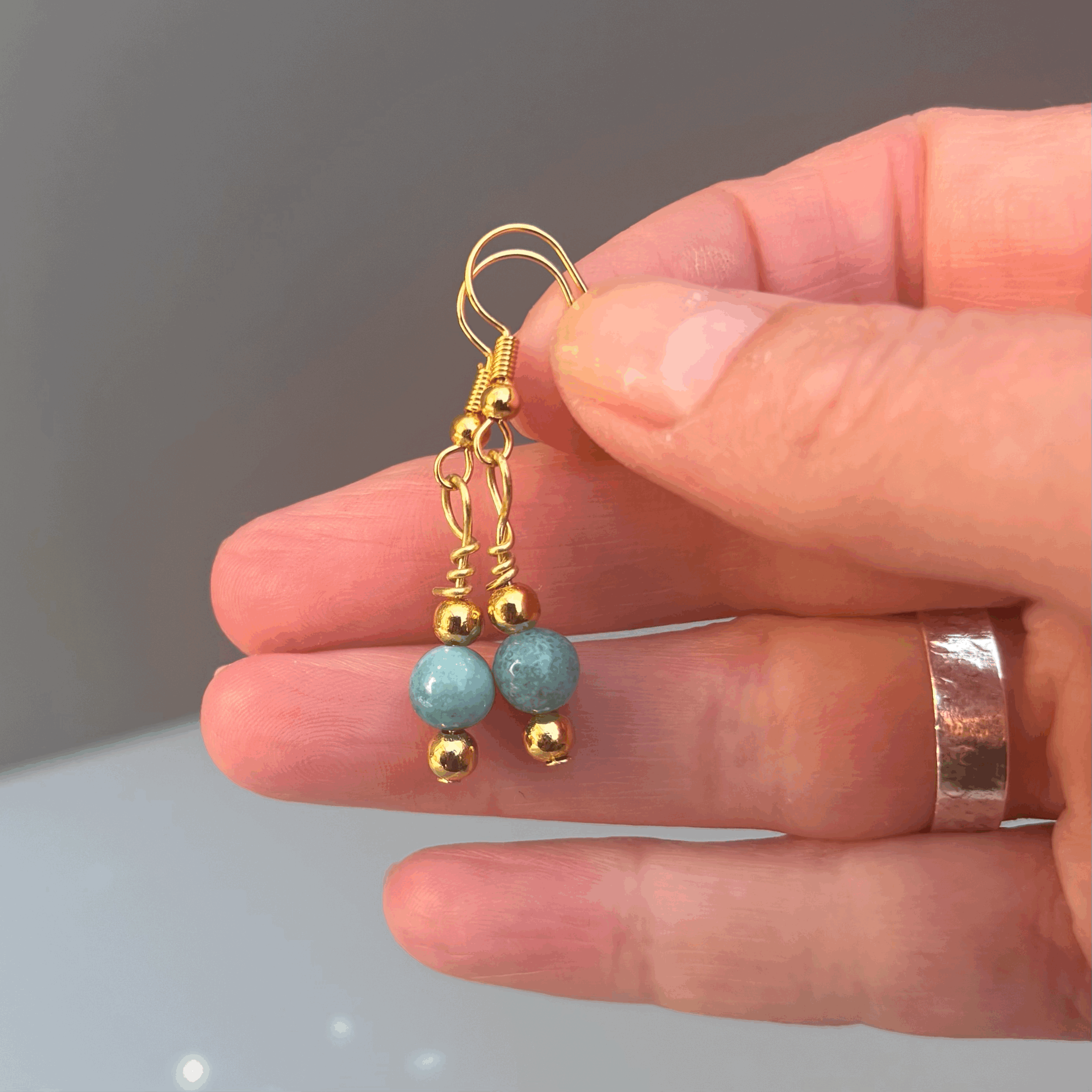 Gold Plated and Gemstone Dangly Earrings