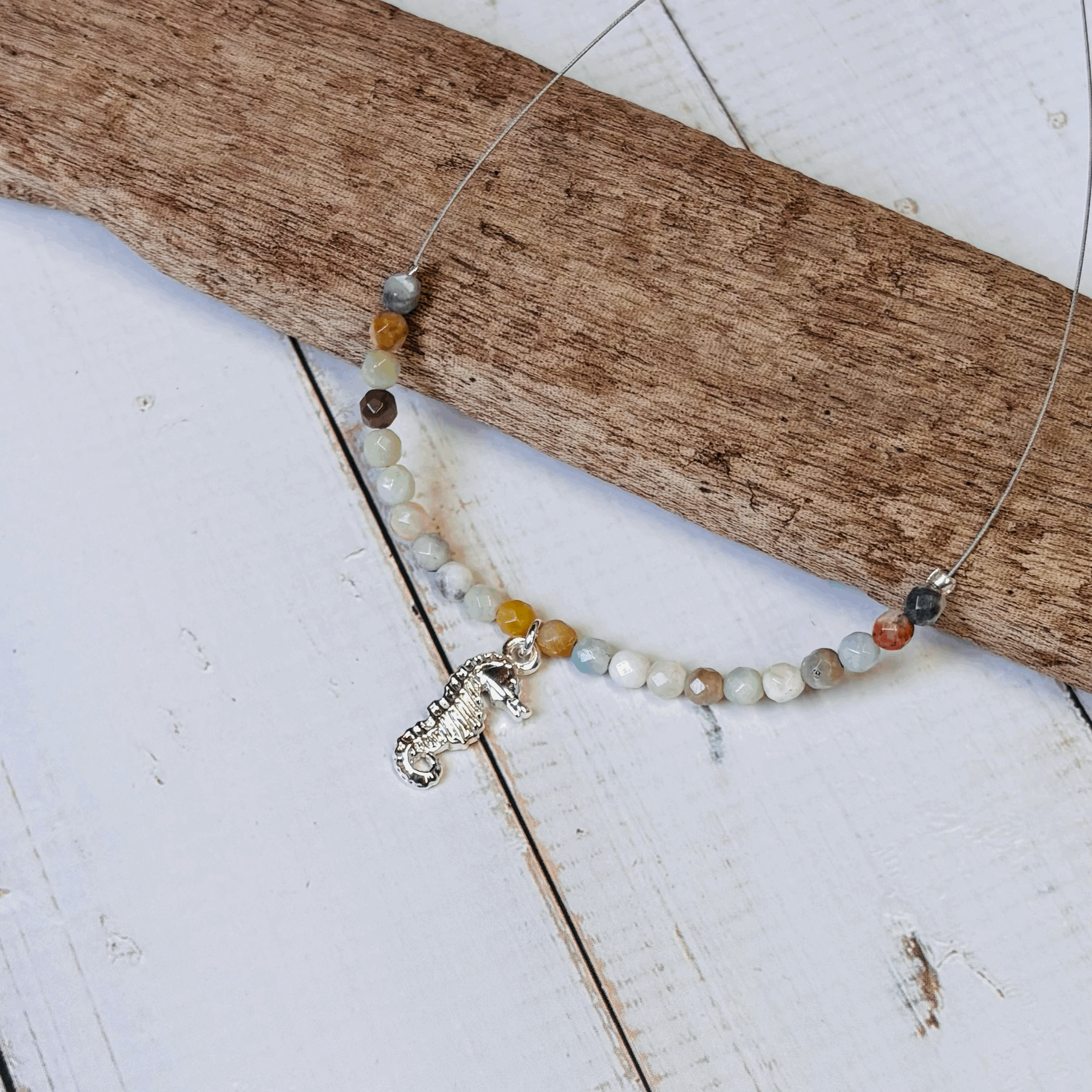 Silver Plated Seahorse & Amazonite Necklace