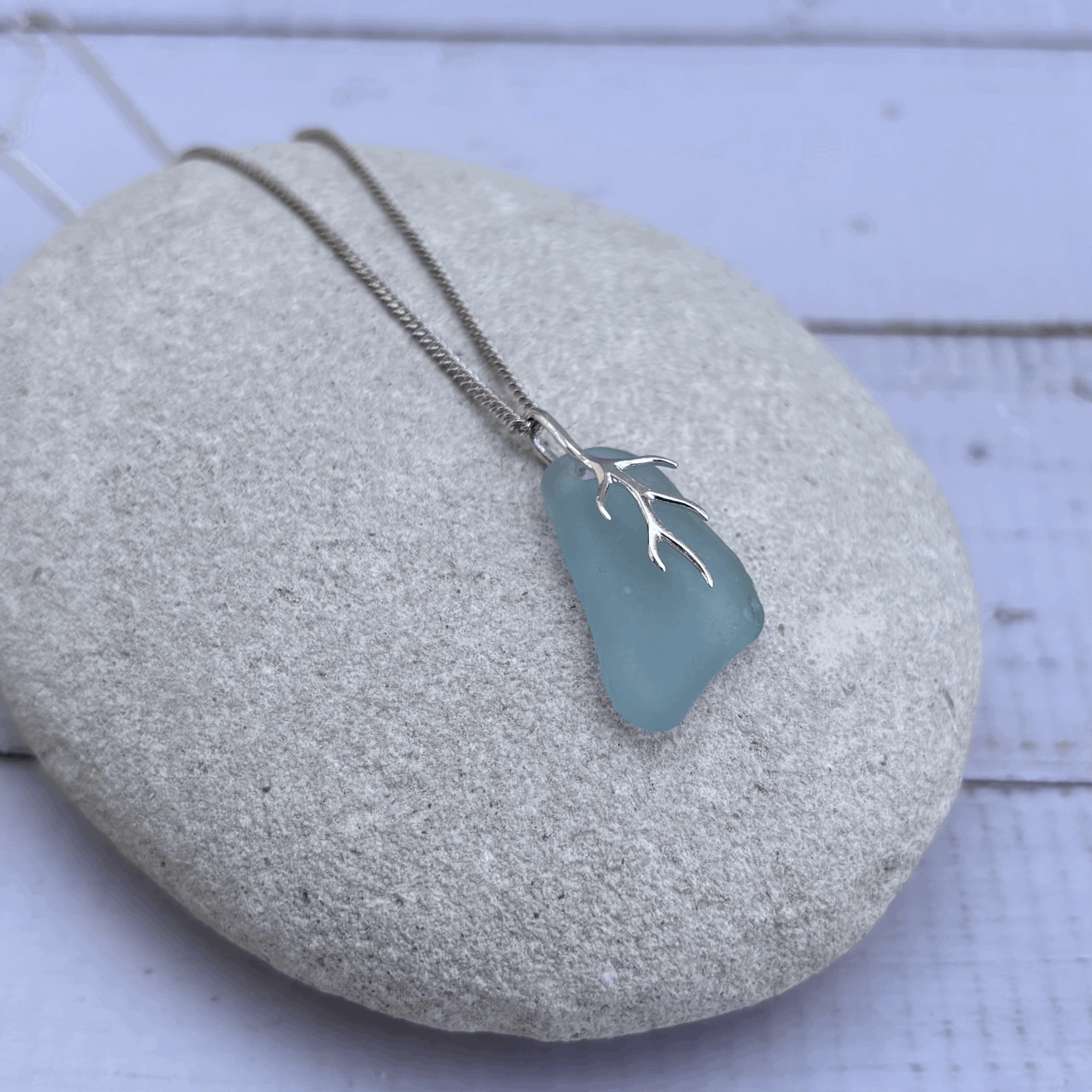 Dorset Serenity:  Steel Blue Seaglass Pendant Necklace