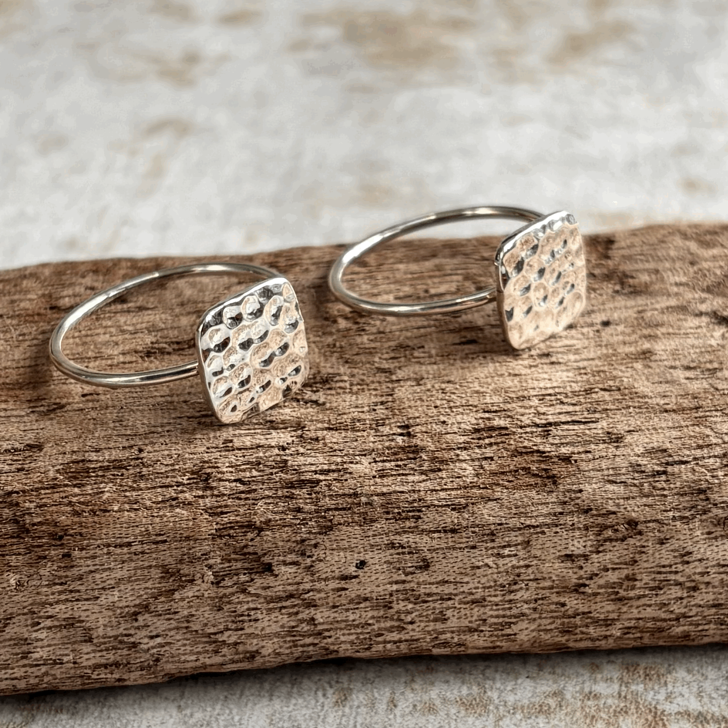 Sterling Silver Hammered Square Disc Rings