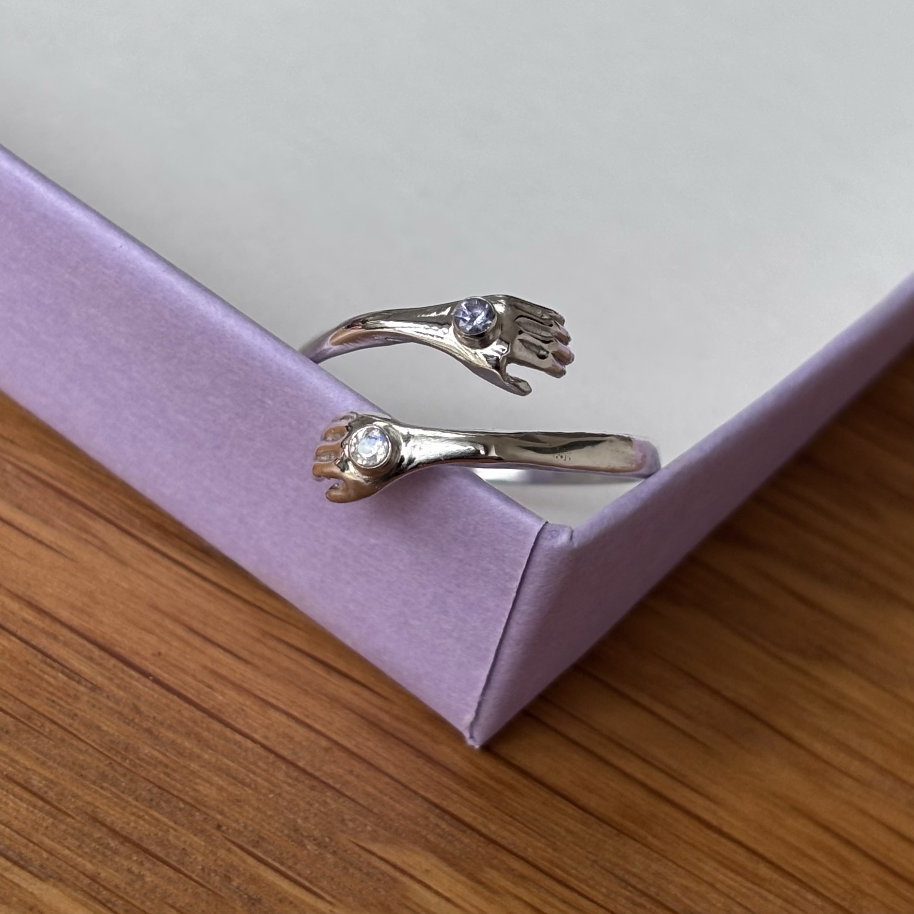 Sterling Silver Hug Ring with Tanzanite & Moonstone Gemstones - Commission