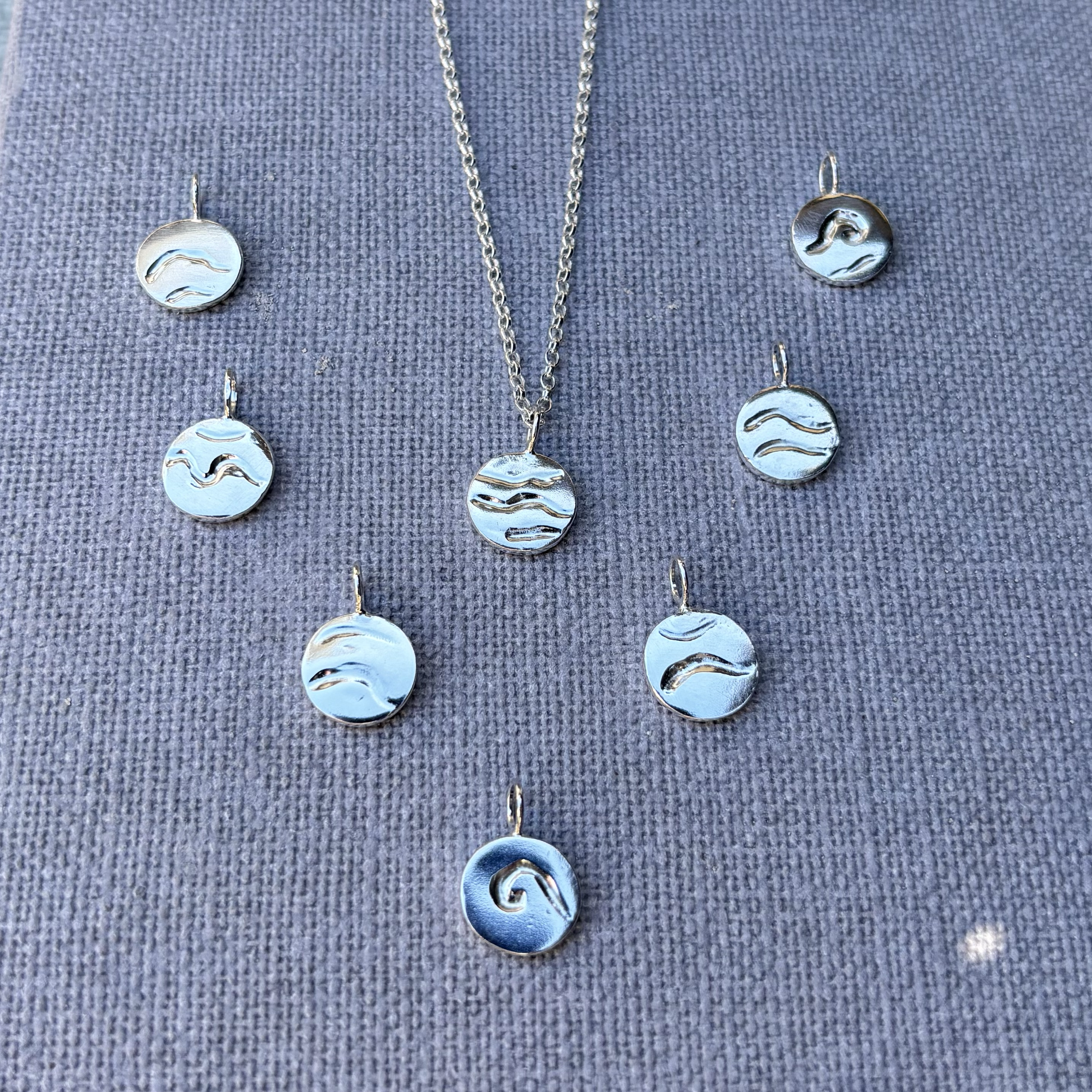 Fine Silver Ripple Disc Pendant Necklaces