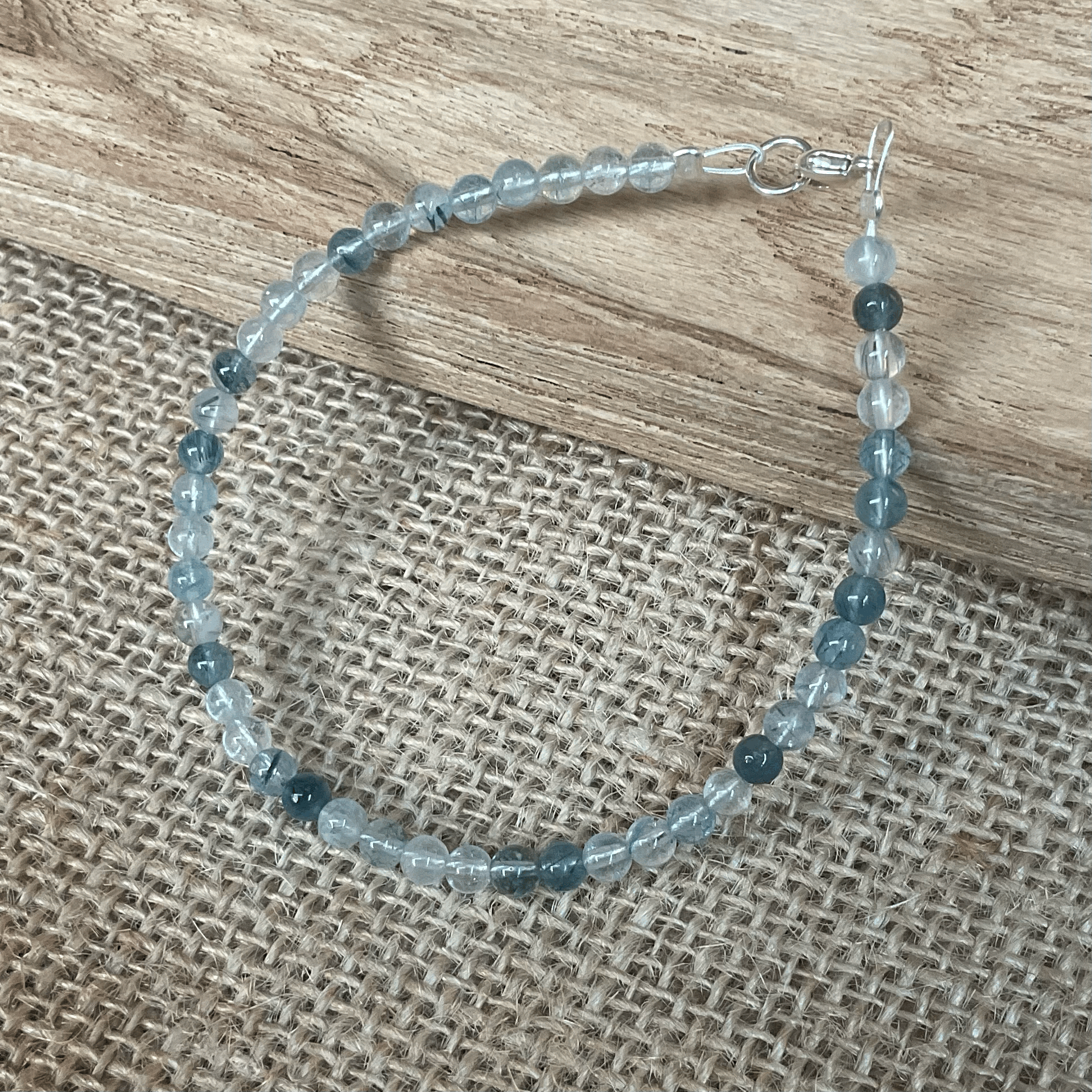 Rutilated Blue Quartz Beaded Bracelet 8"