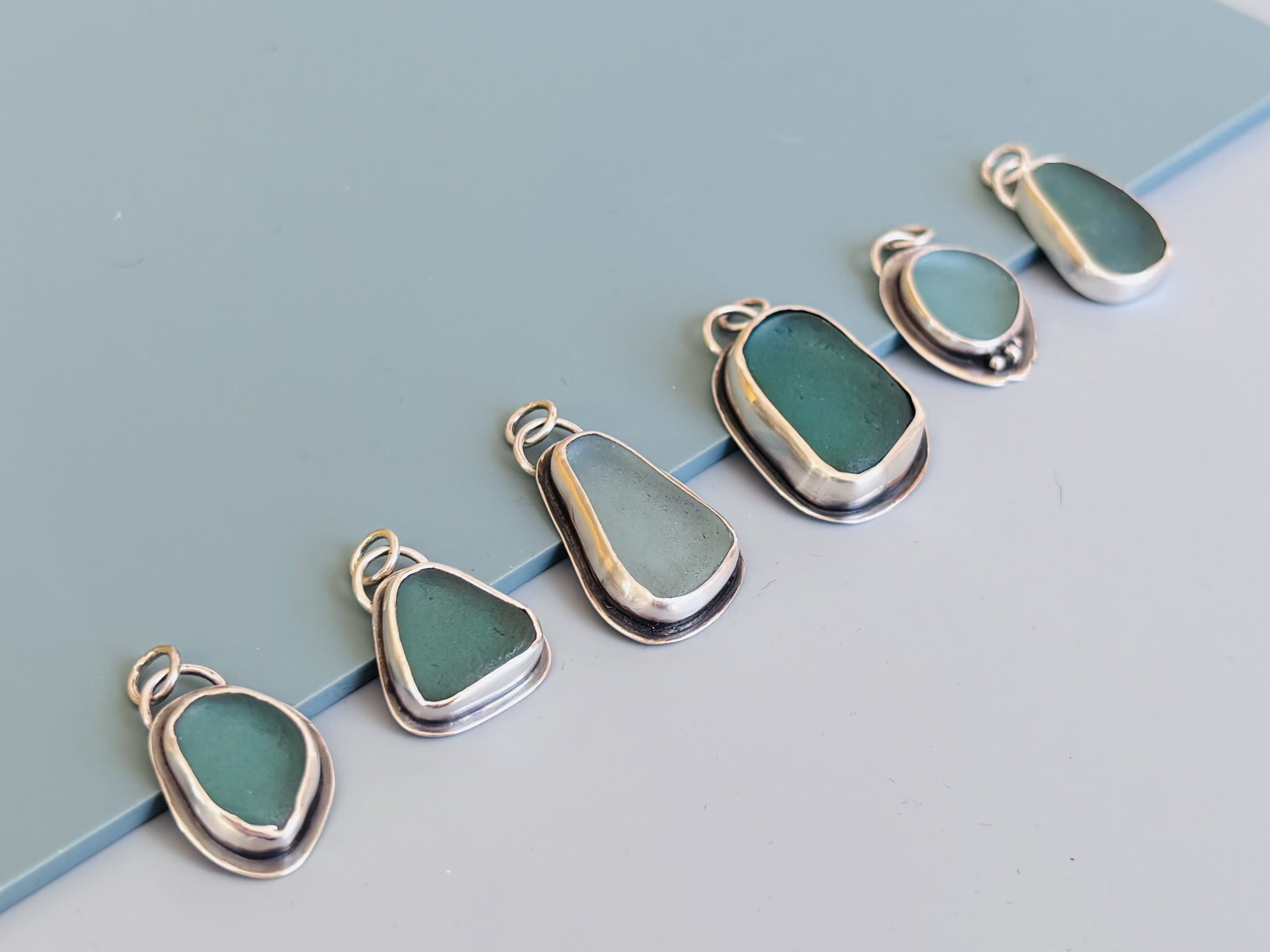 Sterling Silver & Blue Dorset Seaglass Pendants
