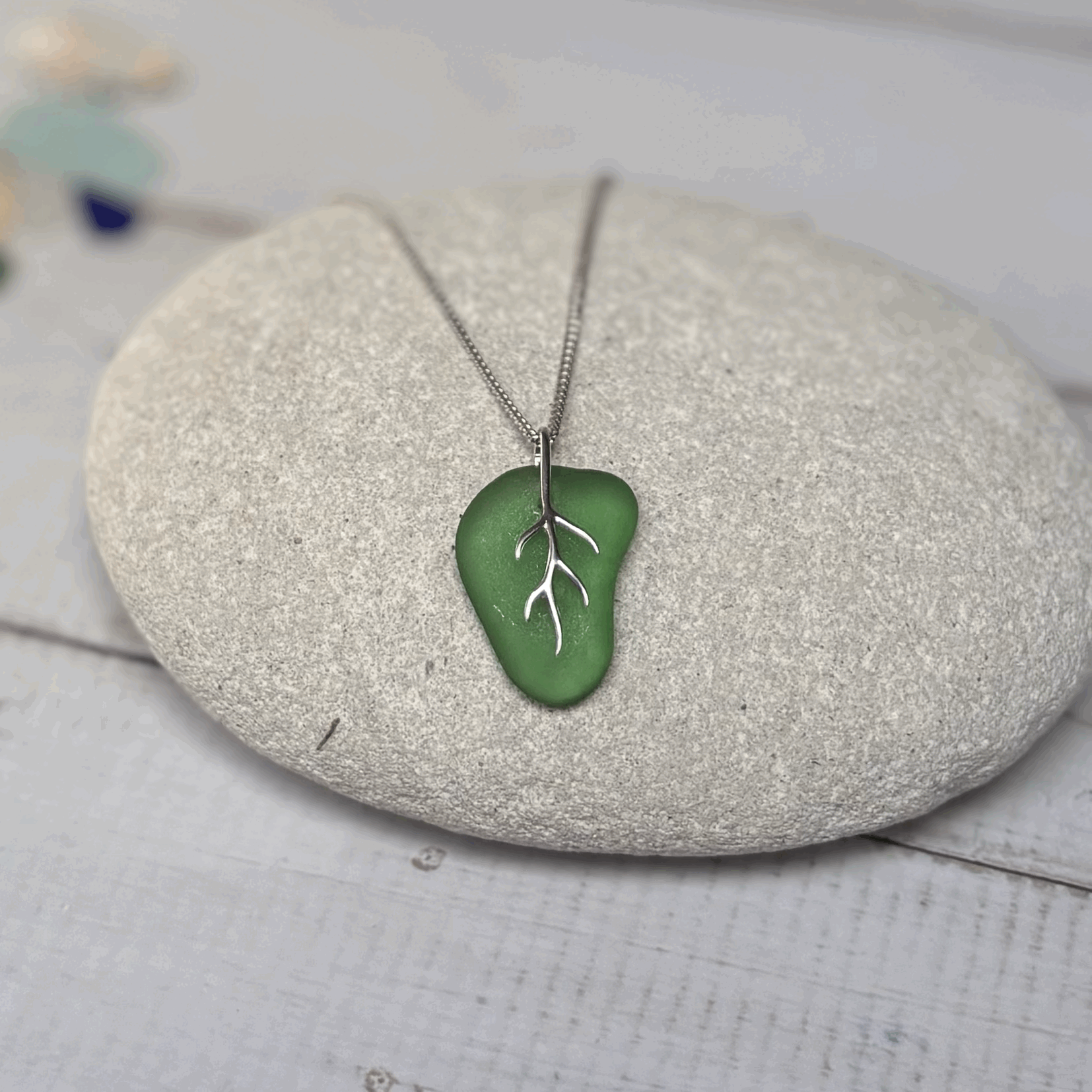 Dorset Serenity: Light Sage Green Seaglass Pendant Necklace
