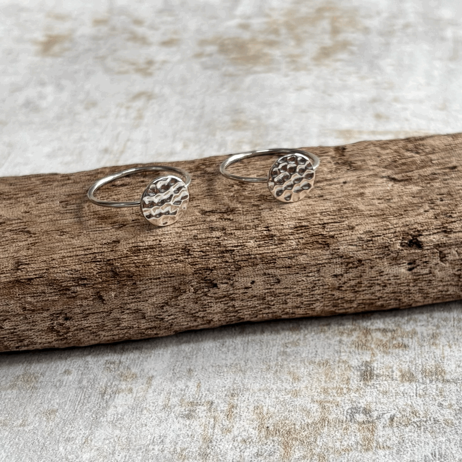 Sterling Silver Hammered Round Disc Rings