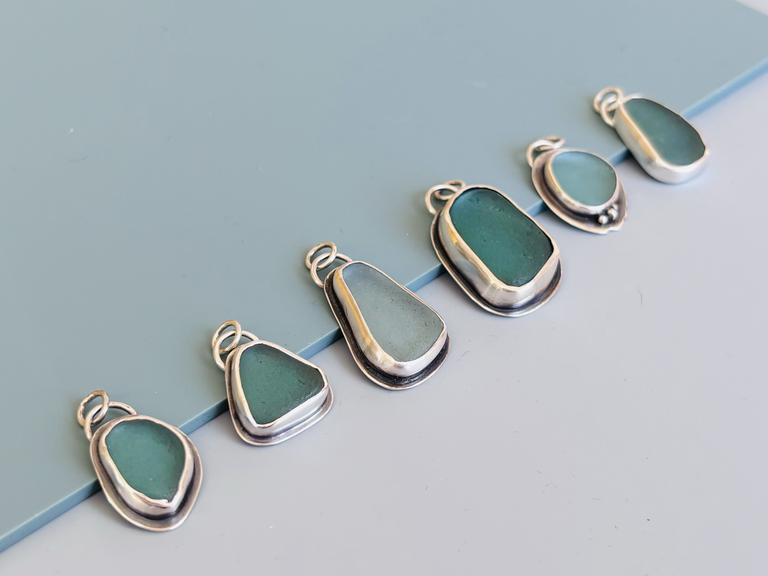 Recycled Sterling Silver & Dorset Seaglass Pendants