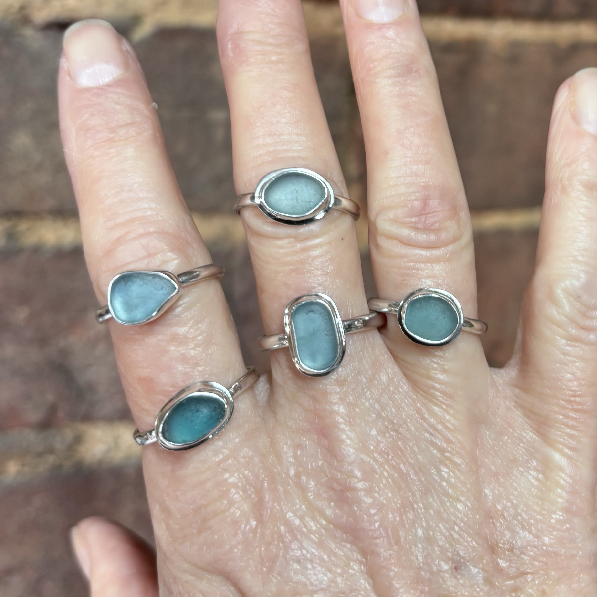 Recycled sterling silver & Dorset seaglass rings