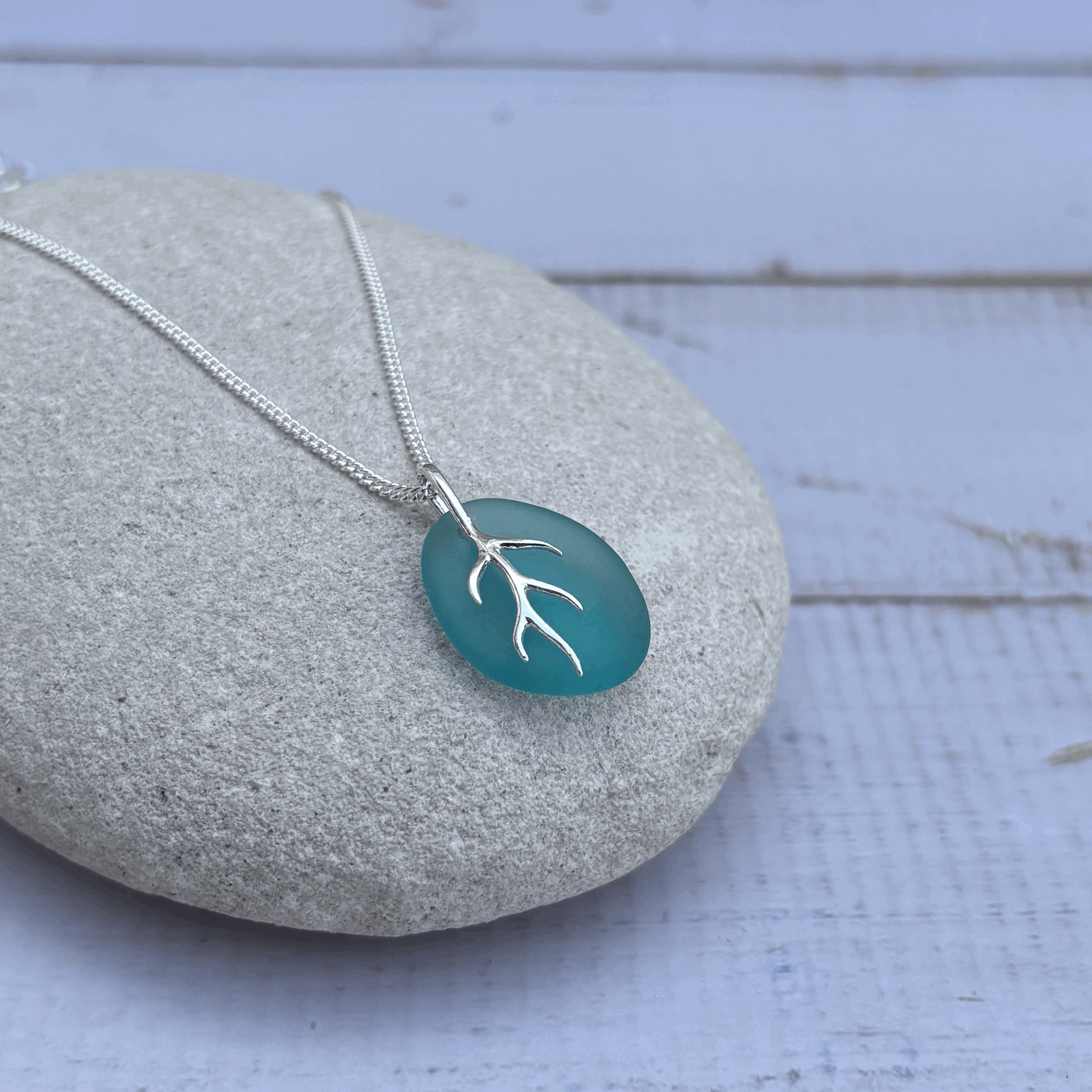Dorset Serenity:  Teal Blue Seaglass Pendant Necklace