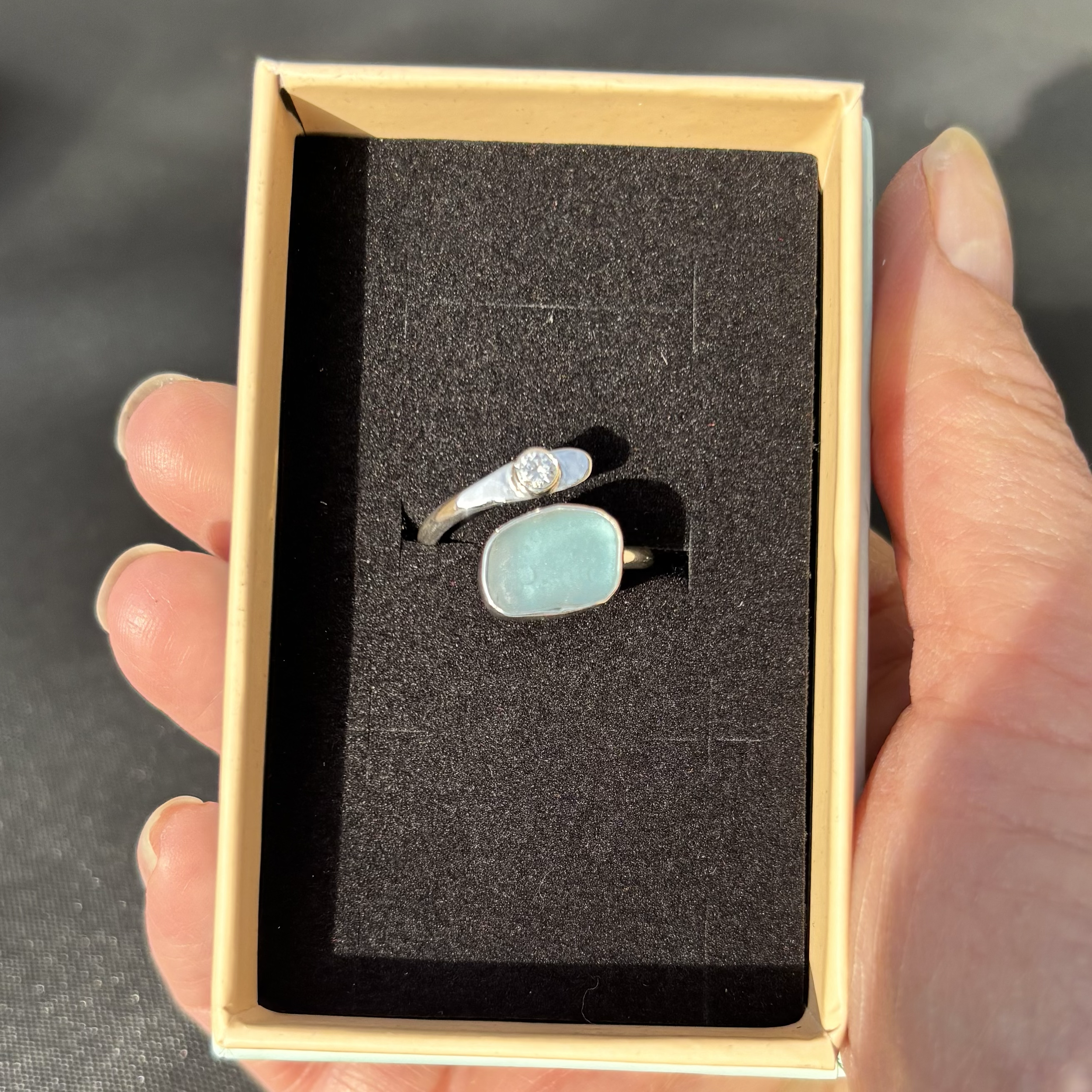 Sterling Silver, Dorset Seaglass & Diamond Ring - Commission