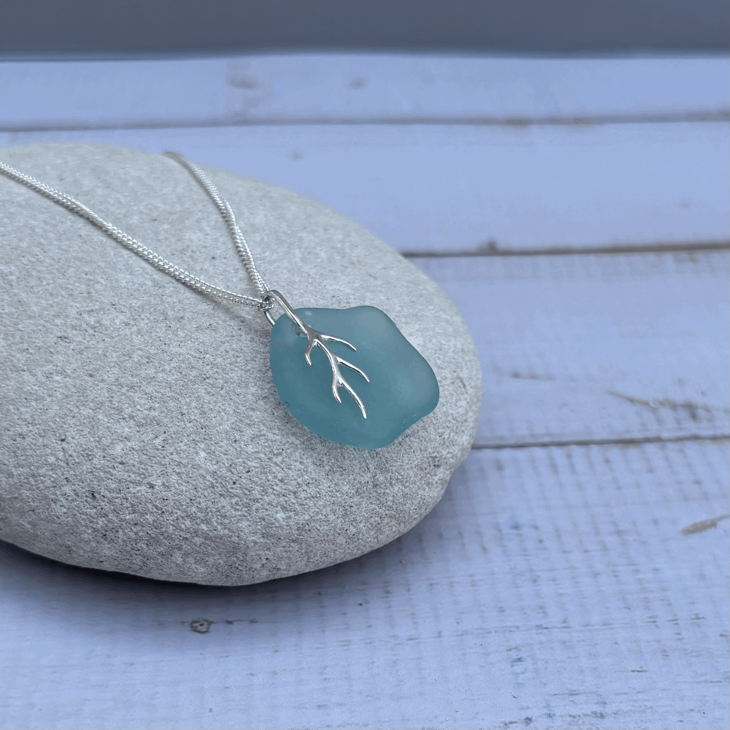 Dorset Serenity:  Steel Blue Seaglass Pendant Necklace