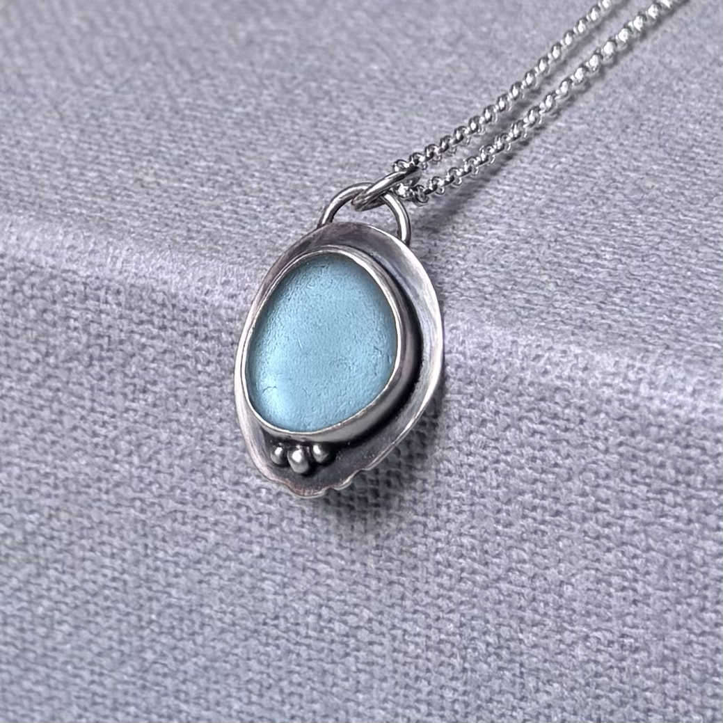Oxidised Sterling Silver & Dorset Seaglass Pendants